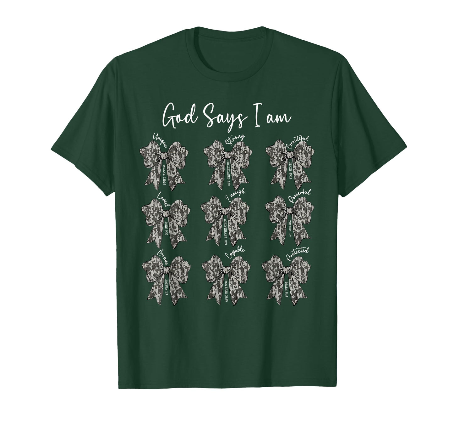 God Says I Am Coquette Camo Bow Jesus Faith Psalms Christian T-Shirt