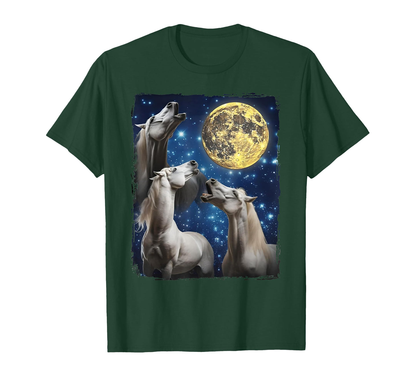 Three Horse Moon | 3 Horses Howling Funny Weird Cursed Meme T-Shirt
