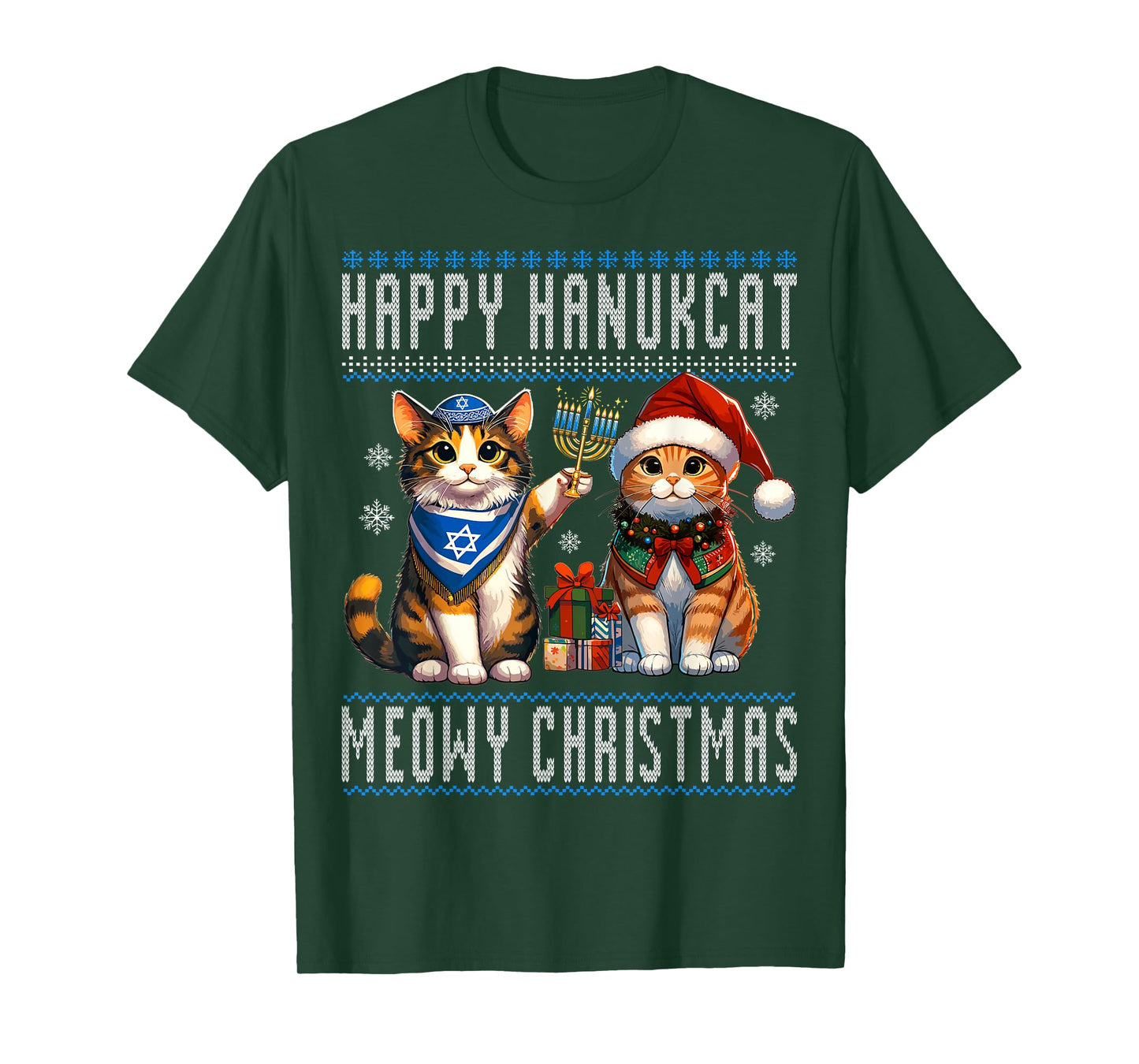 Cat Merry Christmas Happy Hanukkah Jewish Christian T-Shirt