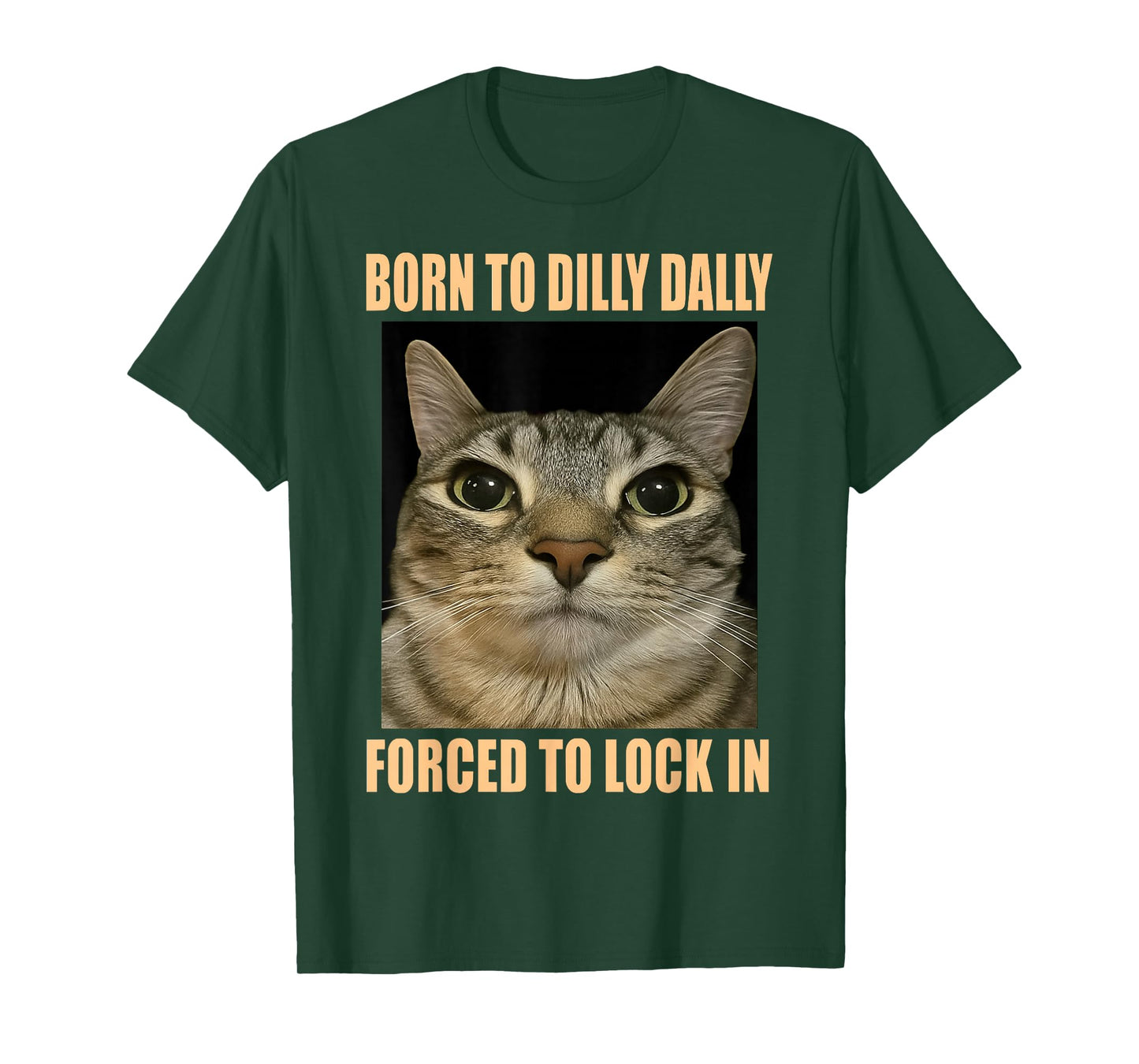 HUGvyn Funny Meme Cat: Born to Dilly Dally Forced to Lock in T-Shirt