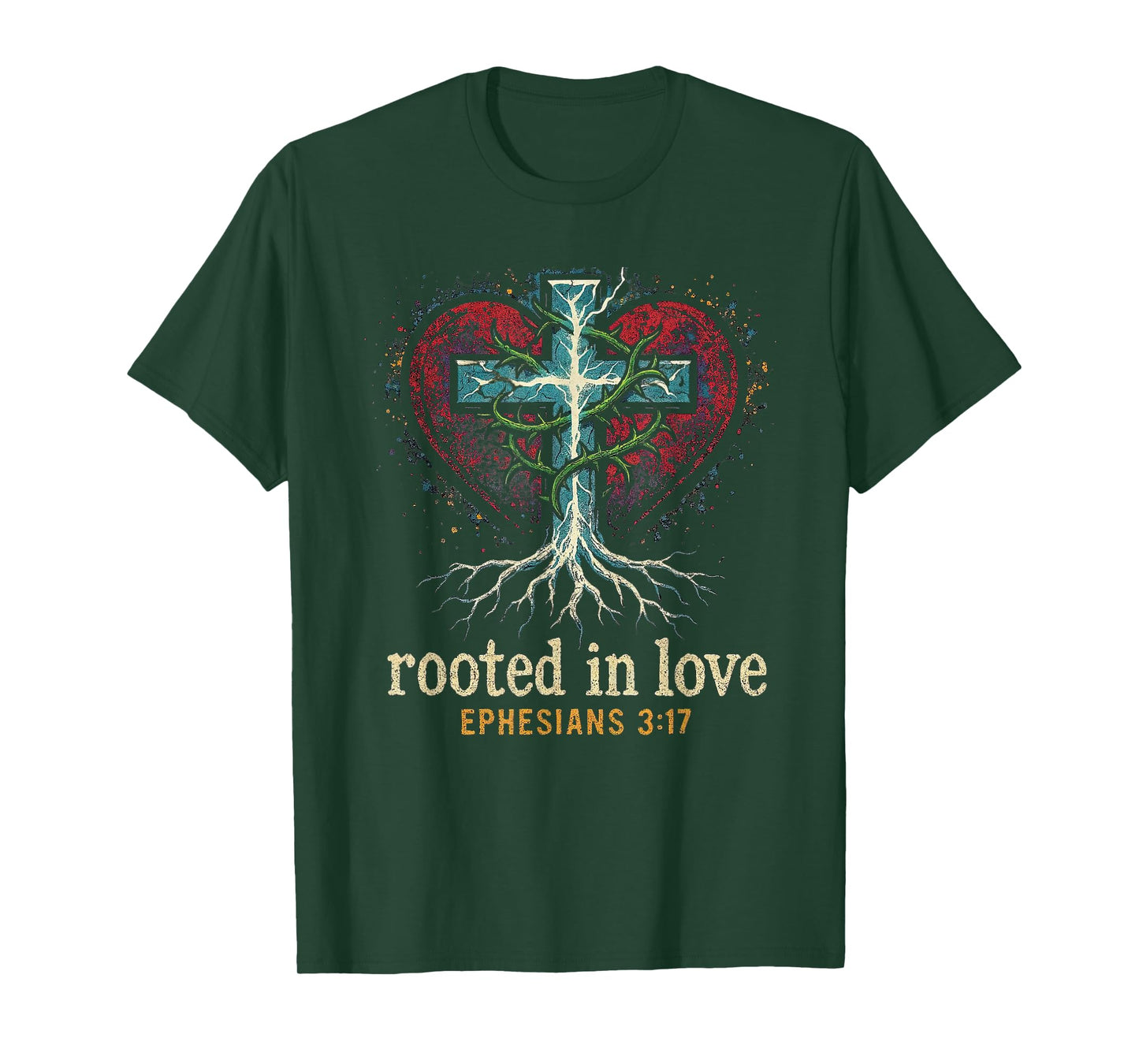 Cross of Jesus Rooted in Love -Punk Art Distressed Christian T-Shirt
