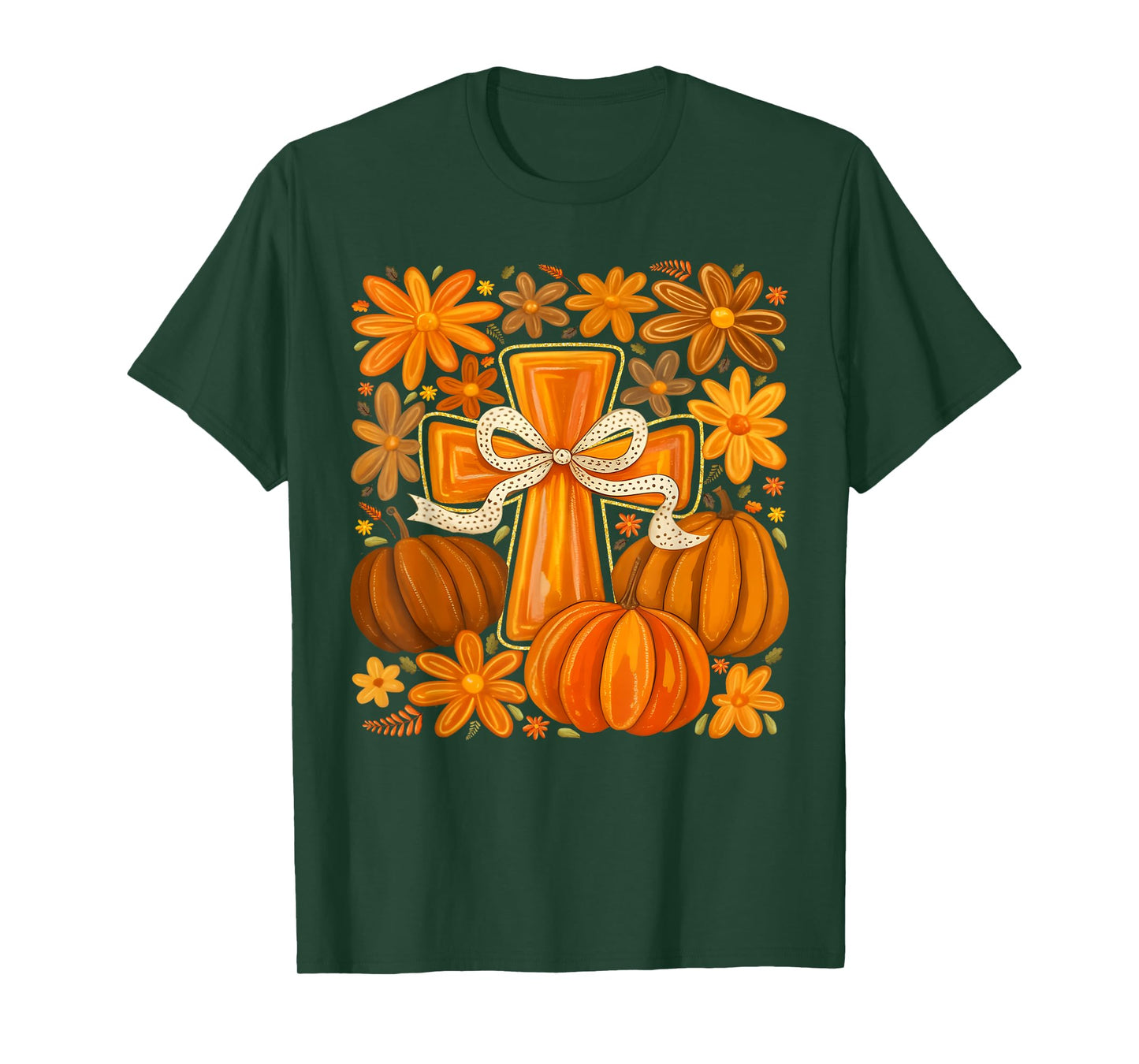 Boho Floral Pumpkin Cross Fall Jesus Christian Faith Autumn T-Shirt