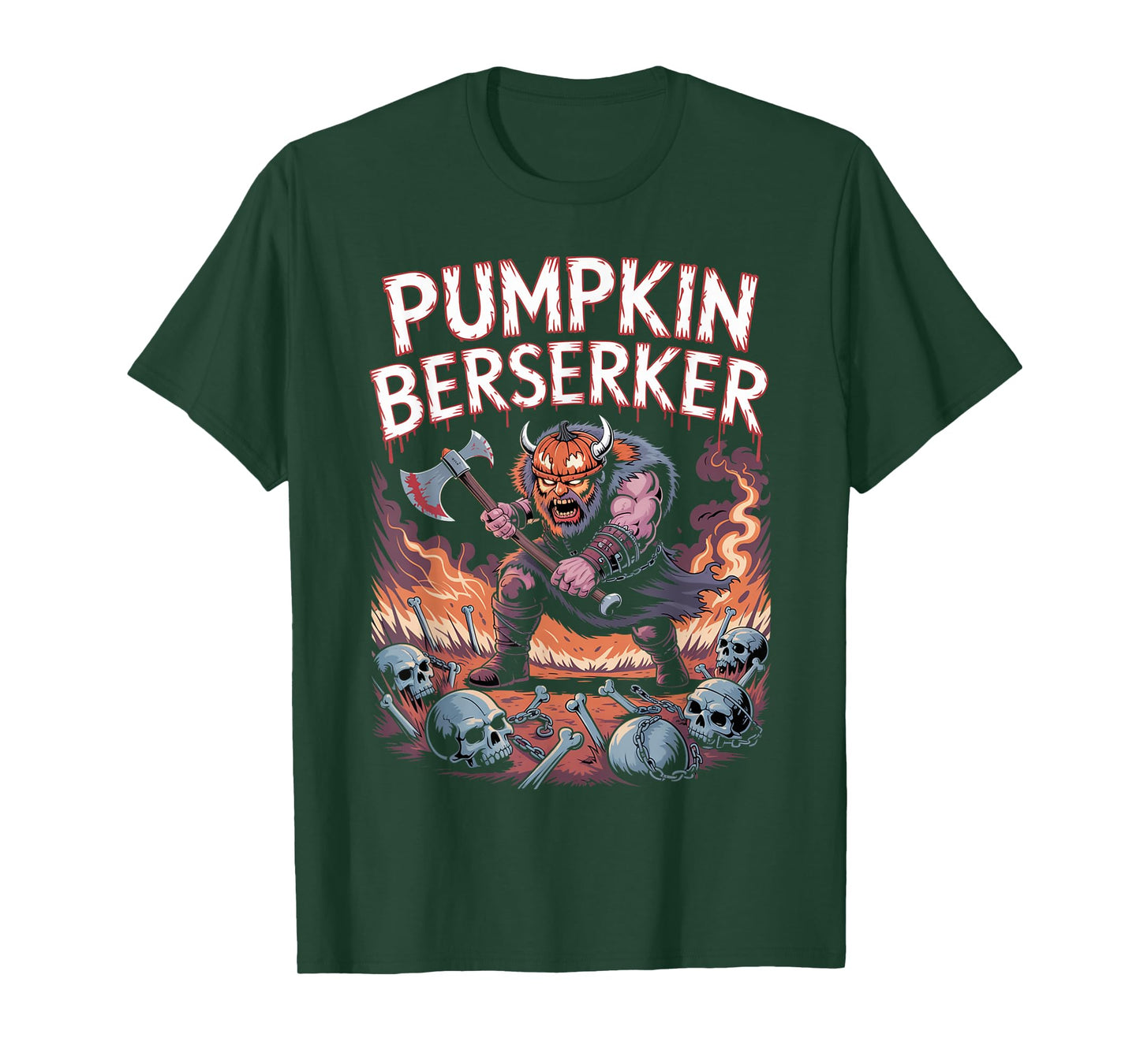 Pumpkin Head Norse Berserker - Viking Warrior Halloween T-Shirt