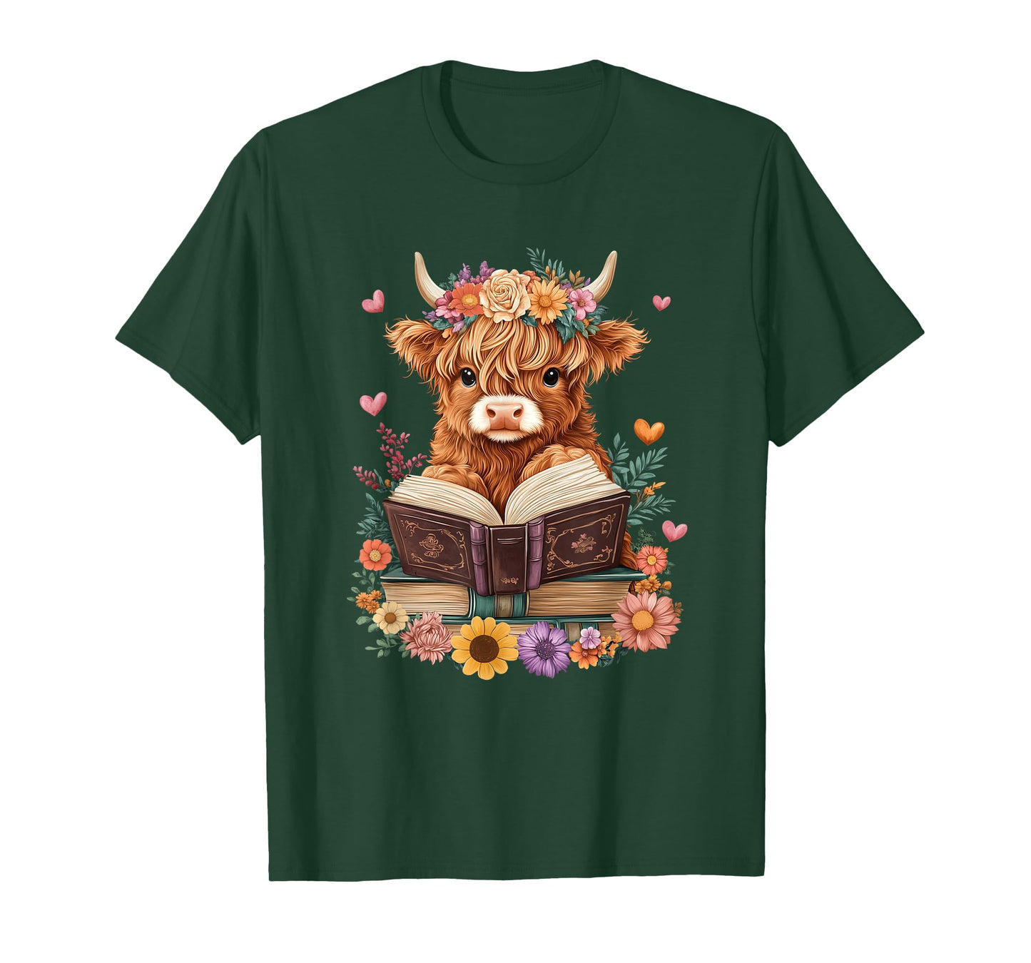 Cute Baby Highland Cow Reading Book Lover Bookworm Girls T-Shirt