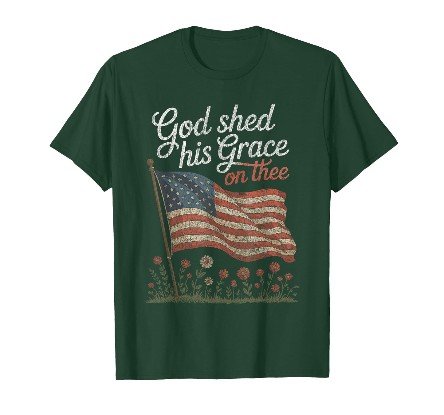 God Shed His Grace On Thee Floral USA Flag T-Shirt