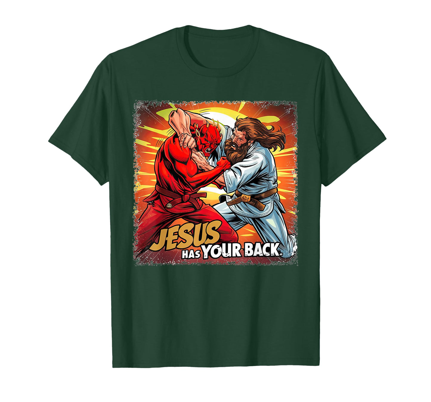 Jesus Has Your Back Jiu Jitsu Retro Christian Men Women Kids T-Shirt