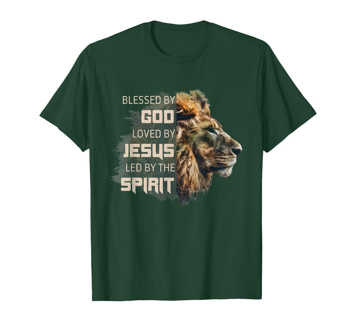 Blessed by God Loved by Jesus Religious Faith Christian Lion T-Shirt