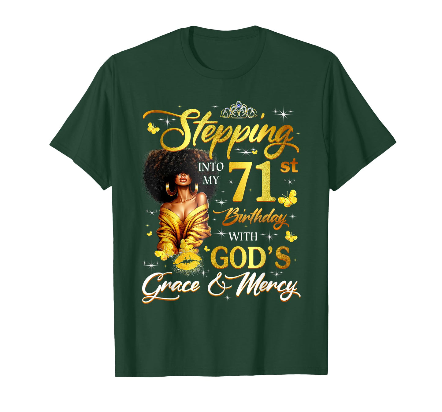Stepping Into My 71st Birthday Black Queen Bday T-Shirt