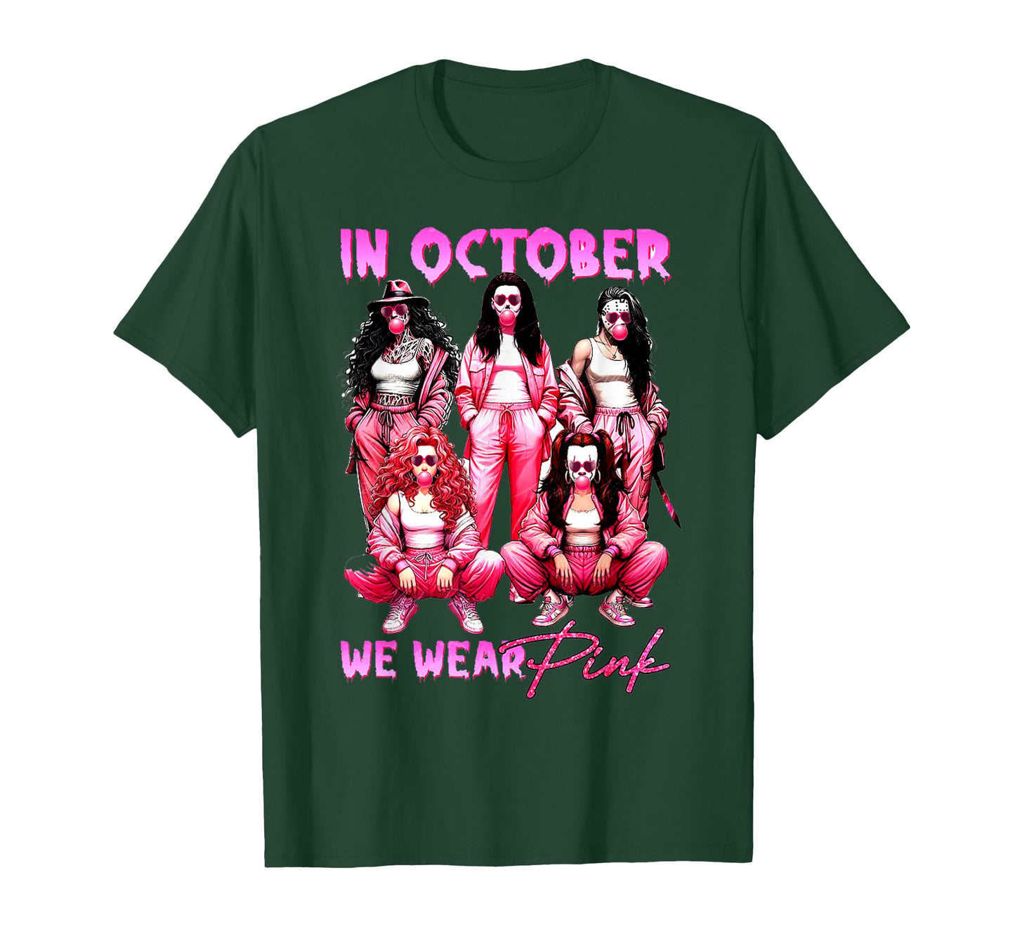 In October We Wear Pink Horror Breast Cancer Awareness Meme T-Shirt