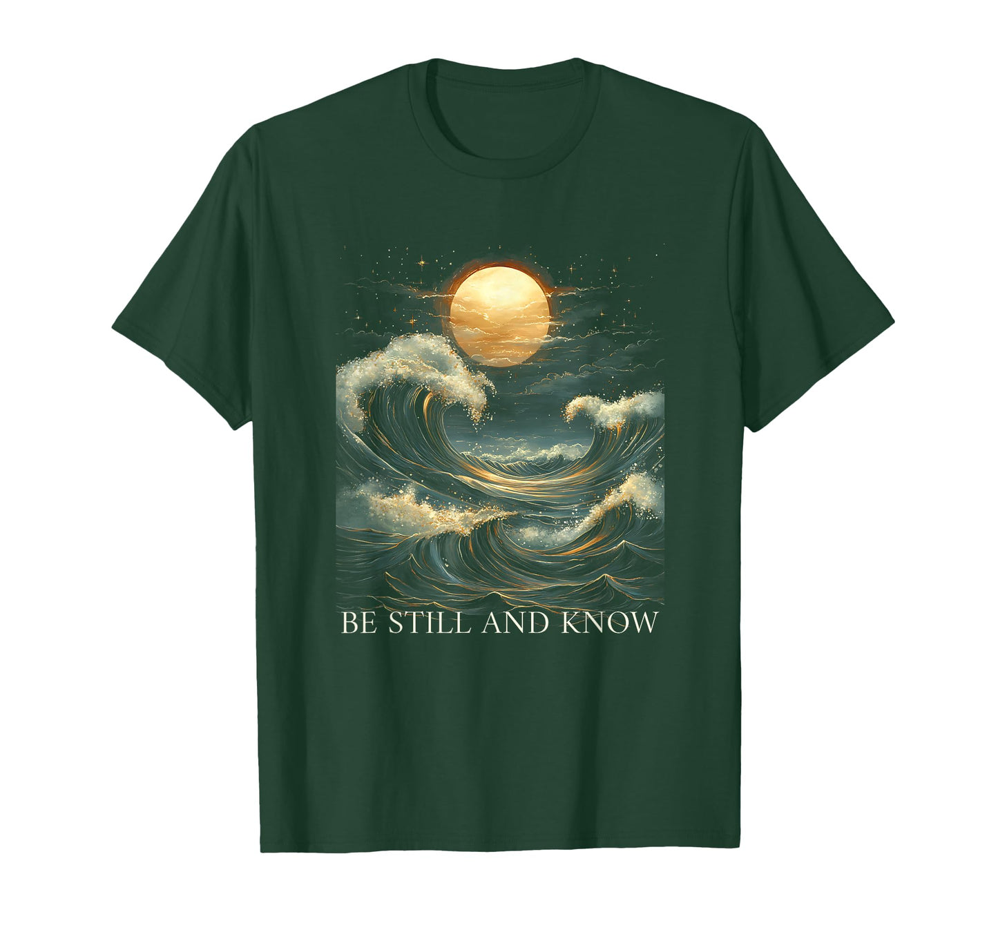 Be Still and Know Bible Faith Christian Blue Wave Full Moon T-Shirt