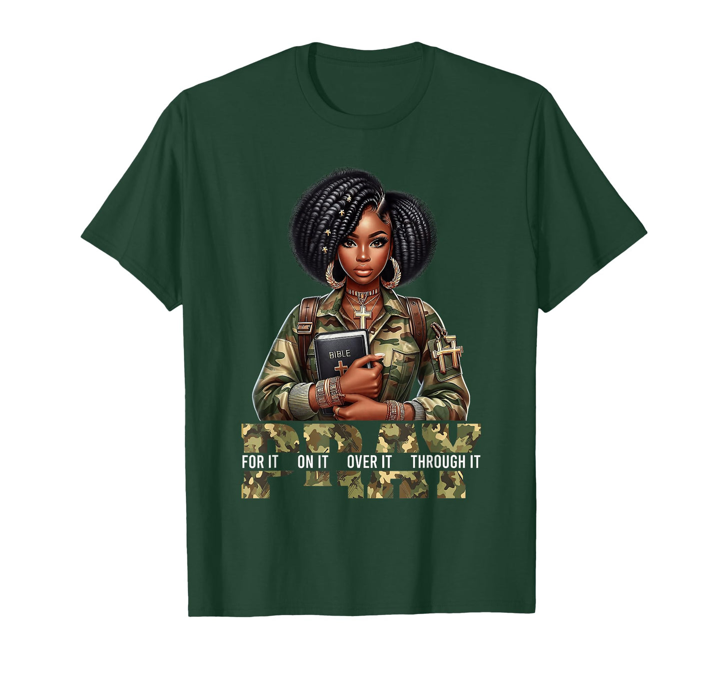 Pray On It Pray Over It Black Woman Afro Christian Sayings T-Shirt