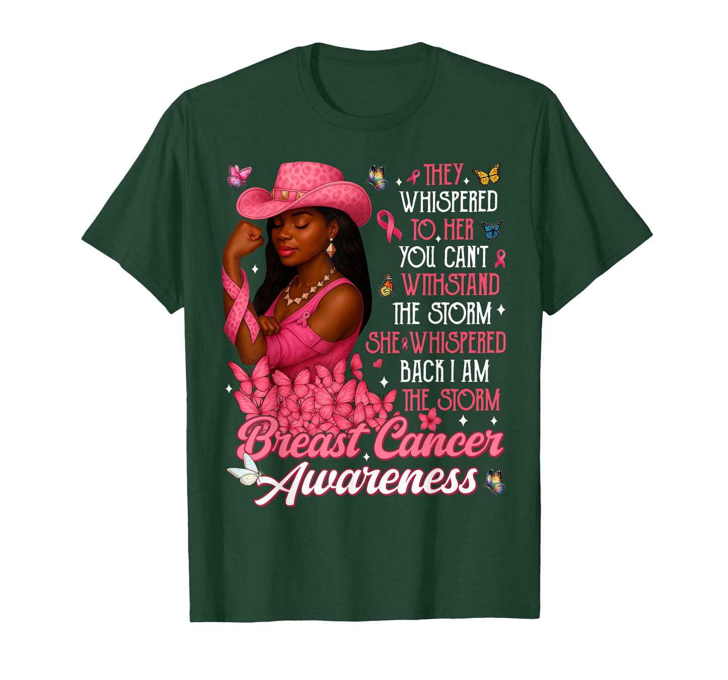 HUGvyn Breast Cancer: Black Cowgirl I Am The Storm Survivor T-Shirt