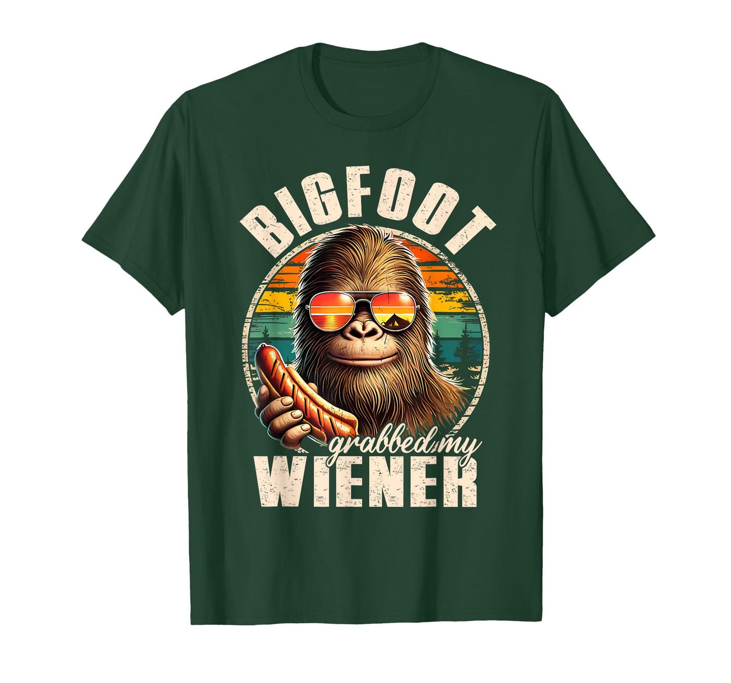 Funny Retro Bigfoot Bigfoot Grabbed My Wiener Design T-Shirt