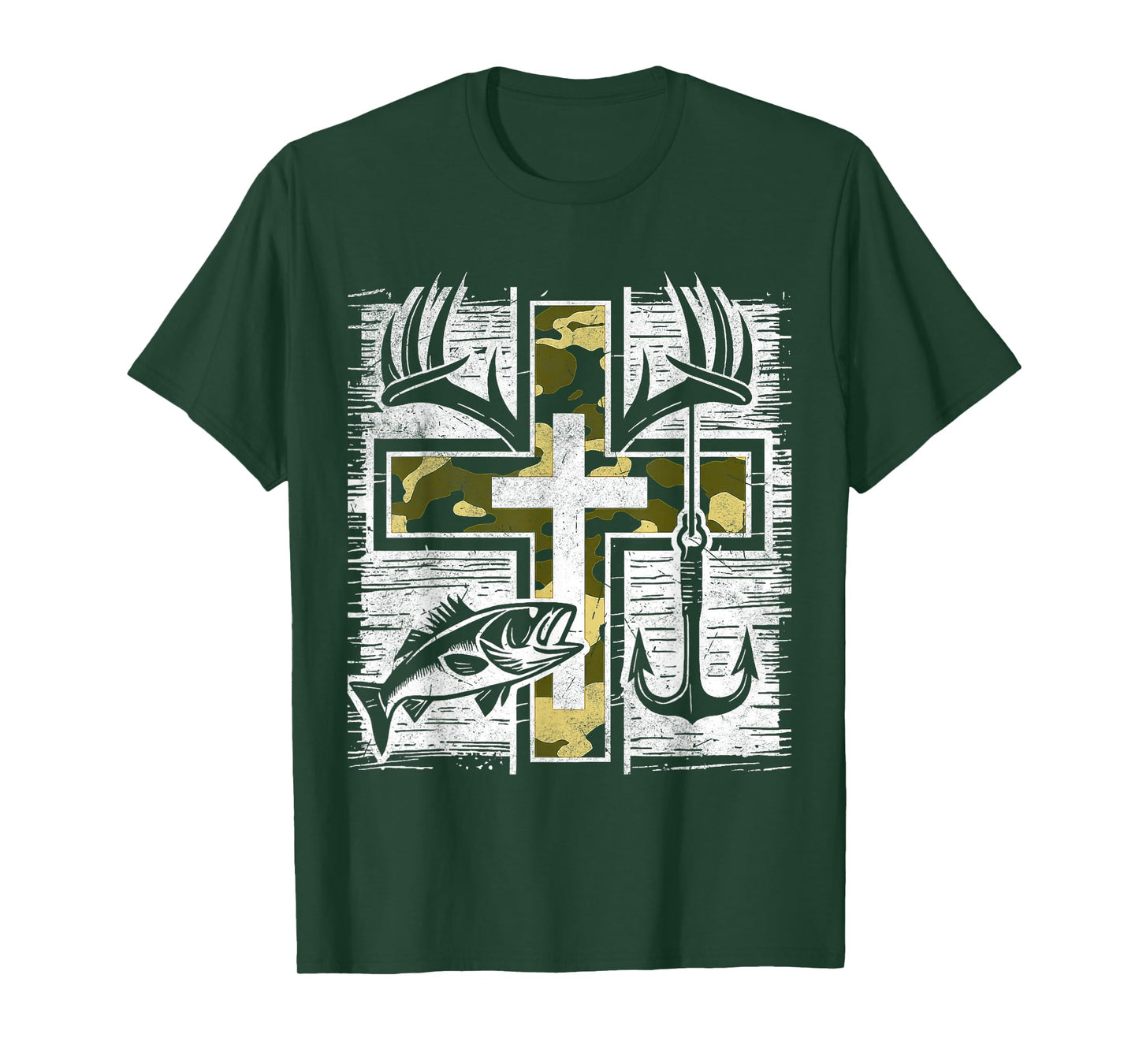 Faith Fishing Hunting Camo Cross Bass Hook Christian Gifts T-Shirt