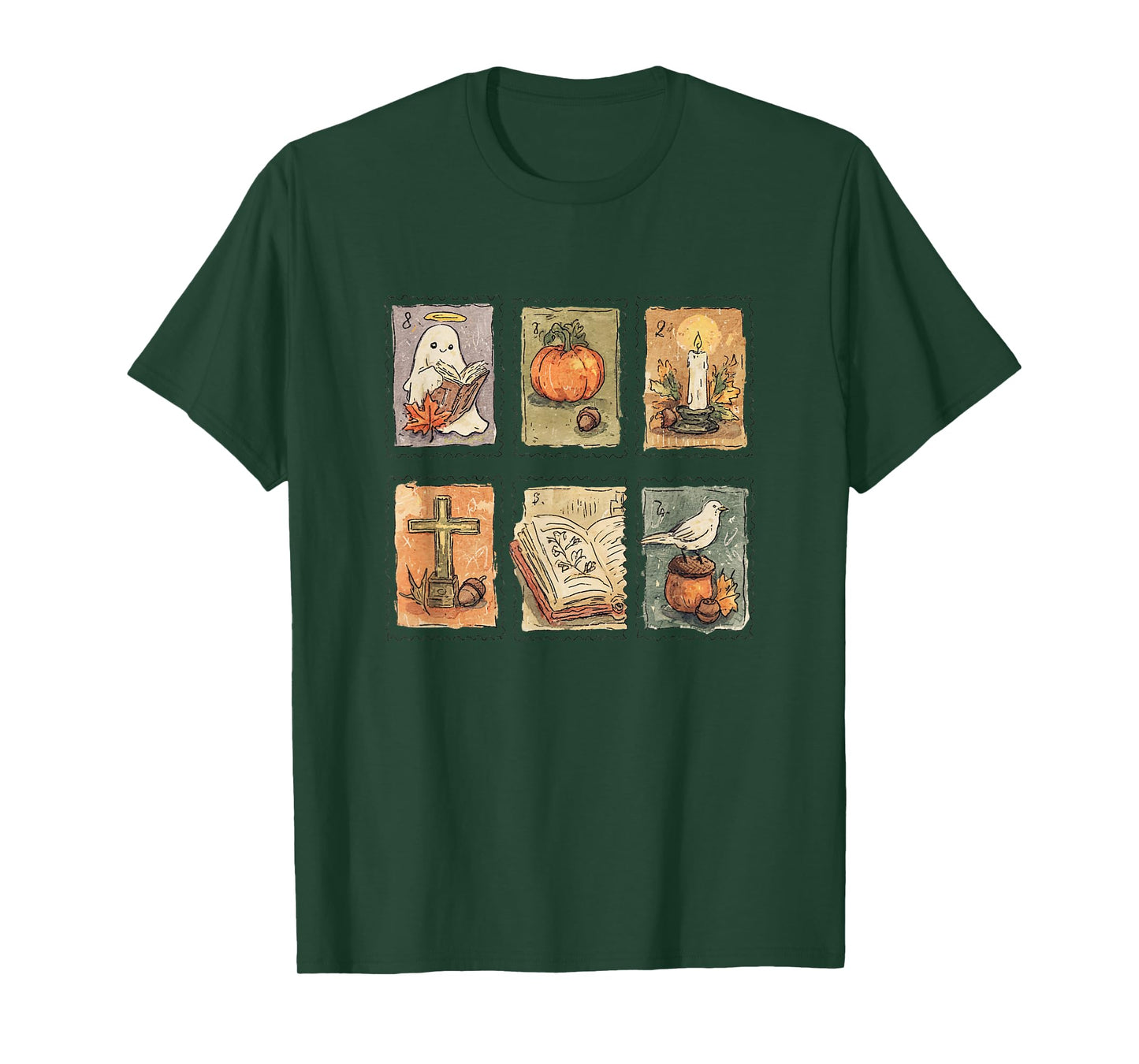 Christian Halloween Retro Stamps Faith Themed Vintage Fall T-Shirt