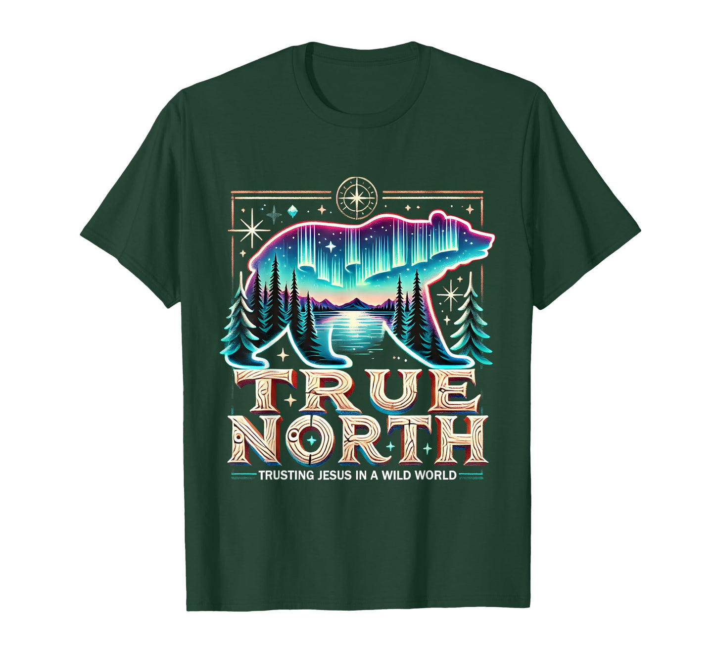 True North Compass Bear Christian Outdoor Faith Summer Camp T-Shirt