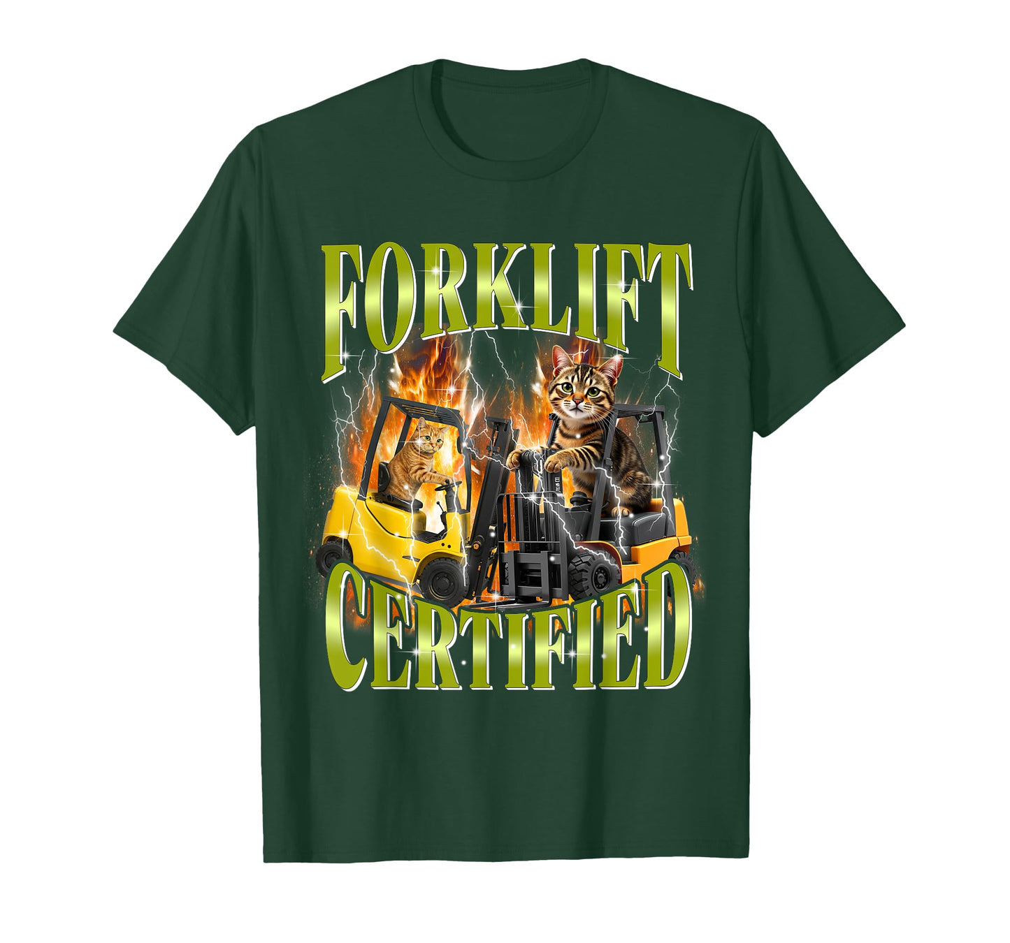 Forklift Certified 90s Graphic Cat Meme Forklift Cat Driver Men Women T-Shirt