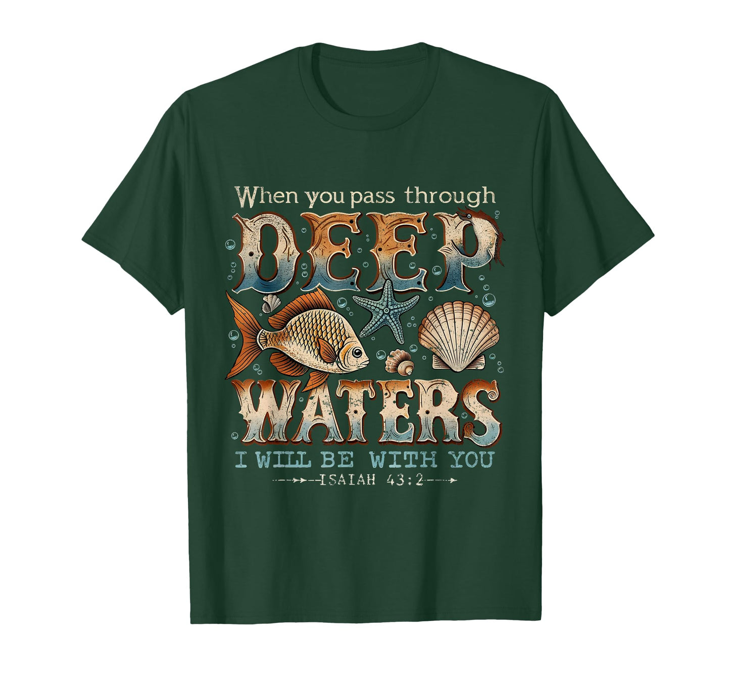 Deep Waters Isaiah 43:2 Bible Ocean Fish Scene T-Shirt