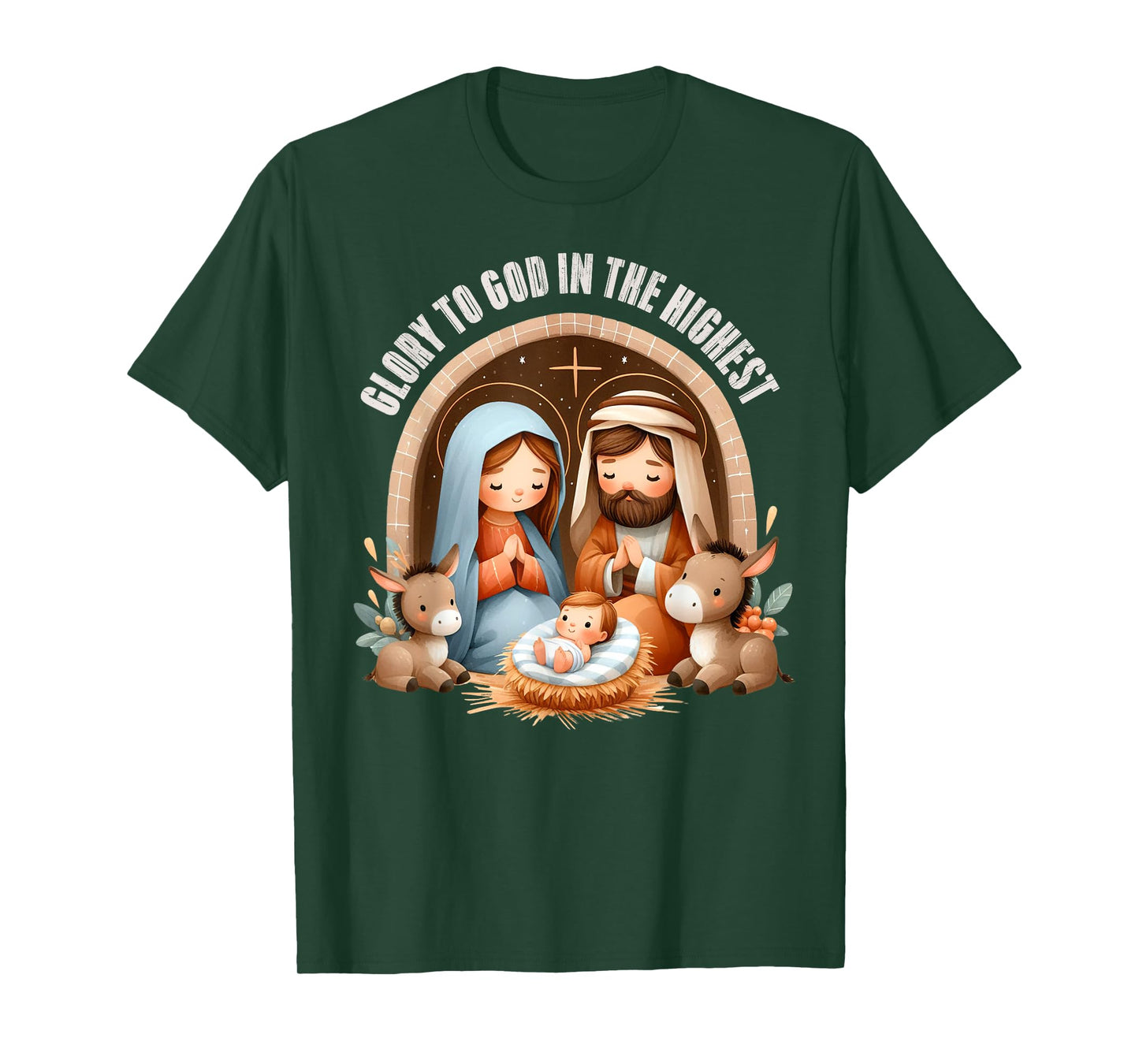 Nativity Scene Glory to God in the Highest Boho Christmas T-Shirt