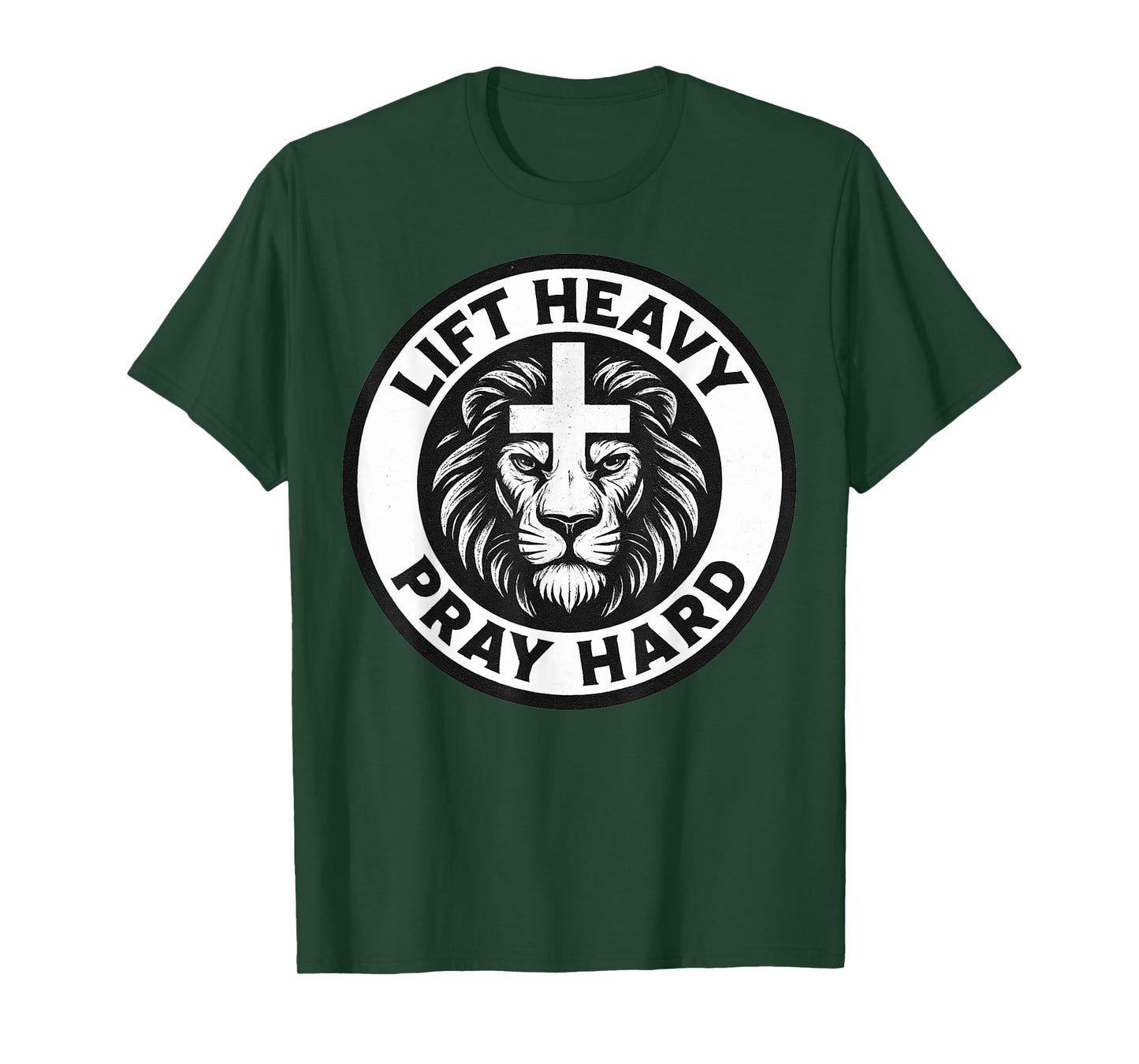Lift Heavy Pray Hard Christian Lion Cross Gym Fitness T-Shirt