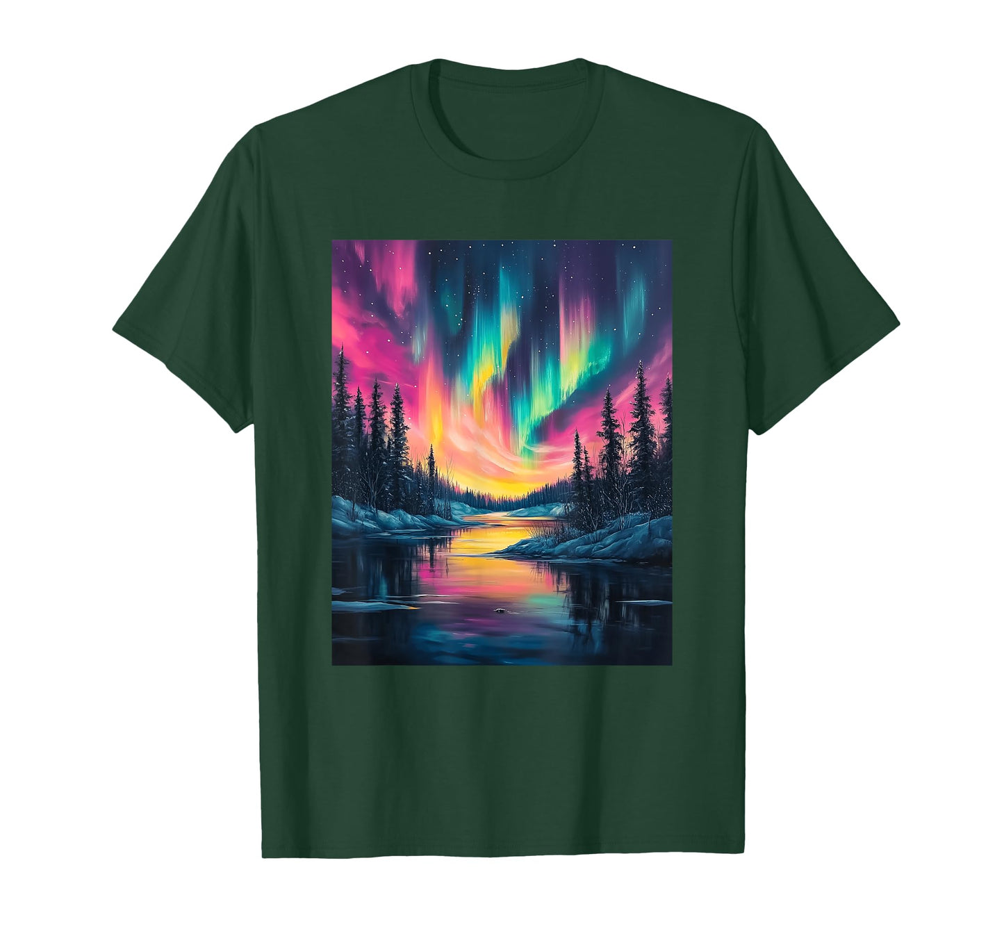 Alaska Landscape Aurora Borealis Northern Lights Vacation T-Shirt