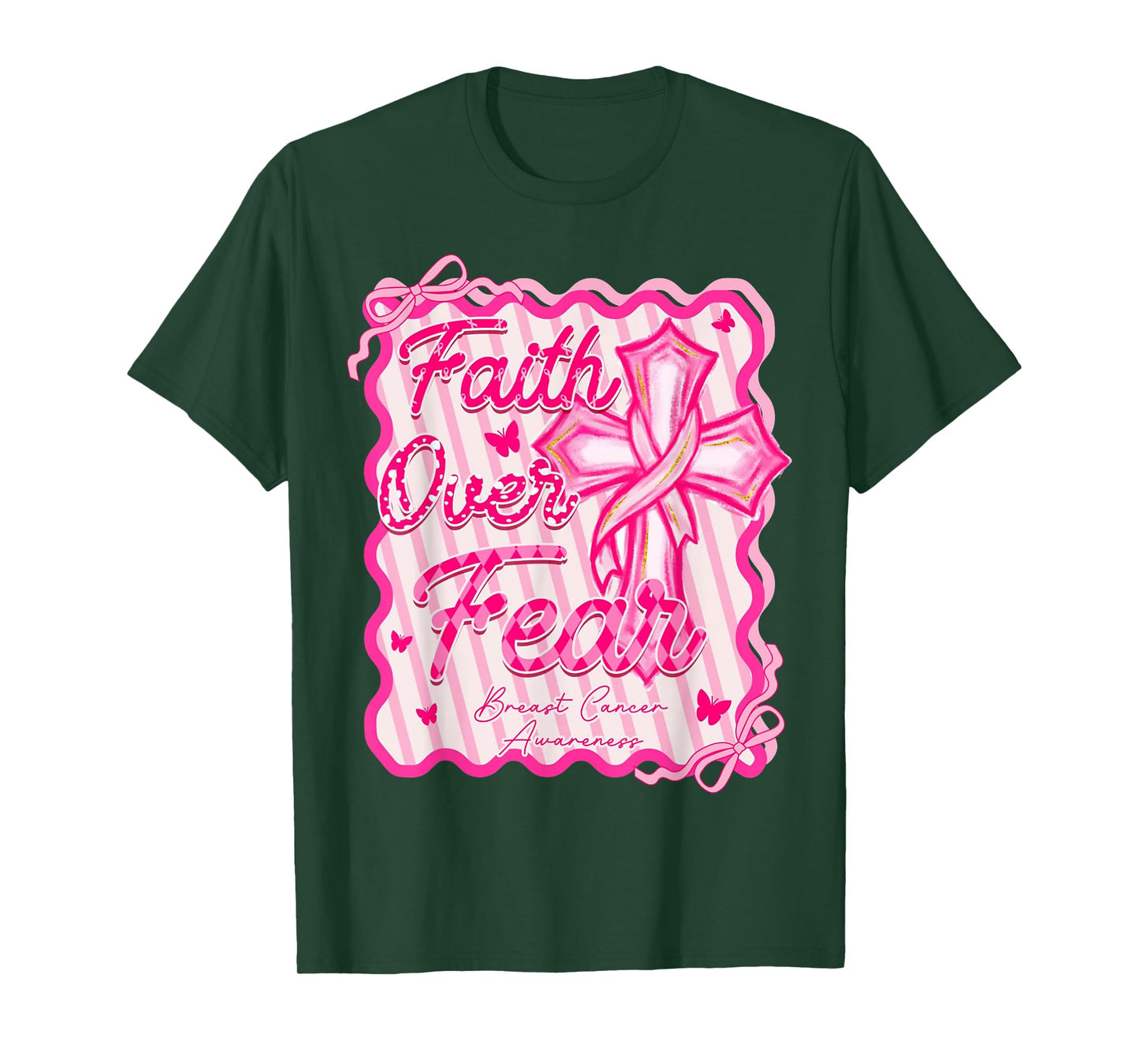 Faith Over Fear Breast Cancer Awareness Pink Coquette Christ T-Shirt