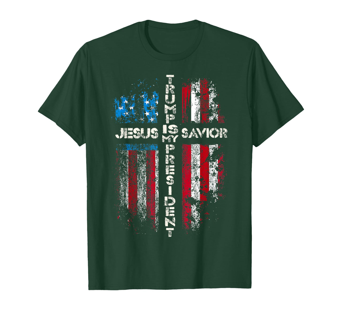 Jesus Is My Savior Trump Is My President 2024 USA Flag Cross T-Shirt