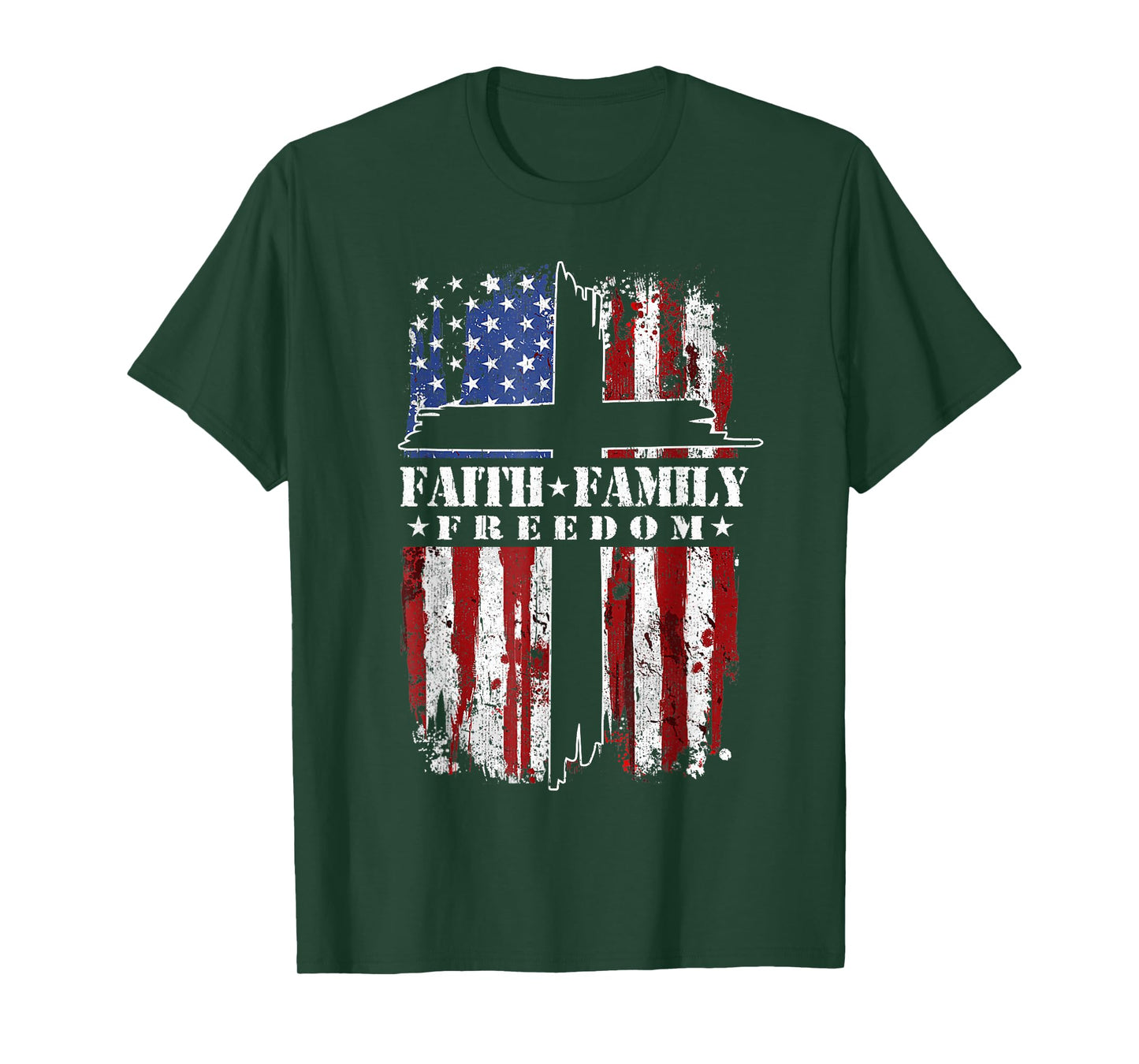 Vintage USA Flag Faith Family Freedom Patriotic Christian T-Shirt
