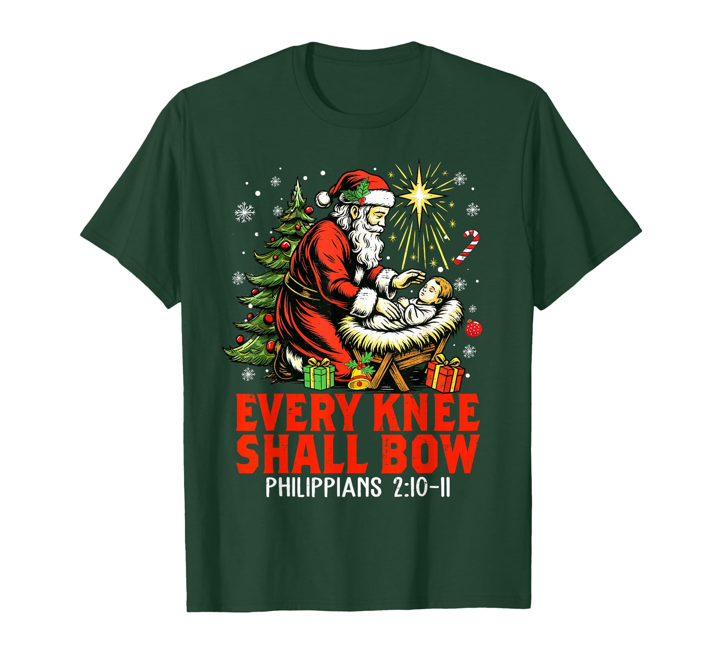 Jesus Christmas Christian Every Knee Shall Bow Santa Clause T-Shirt