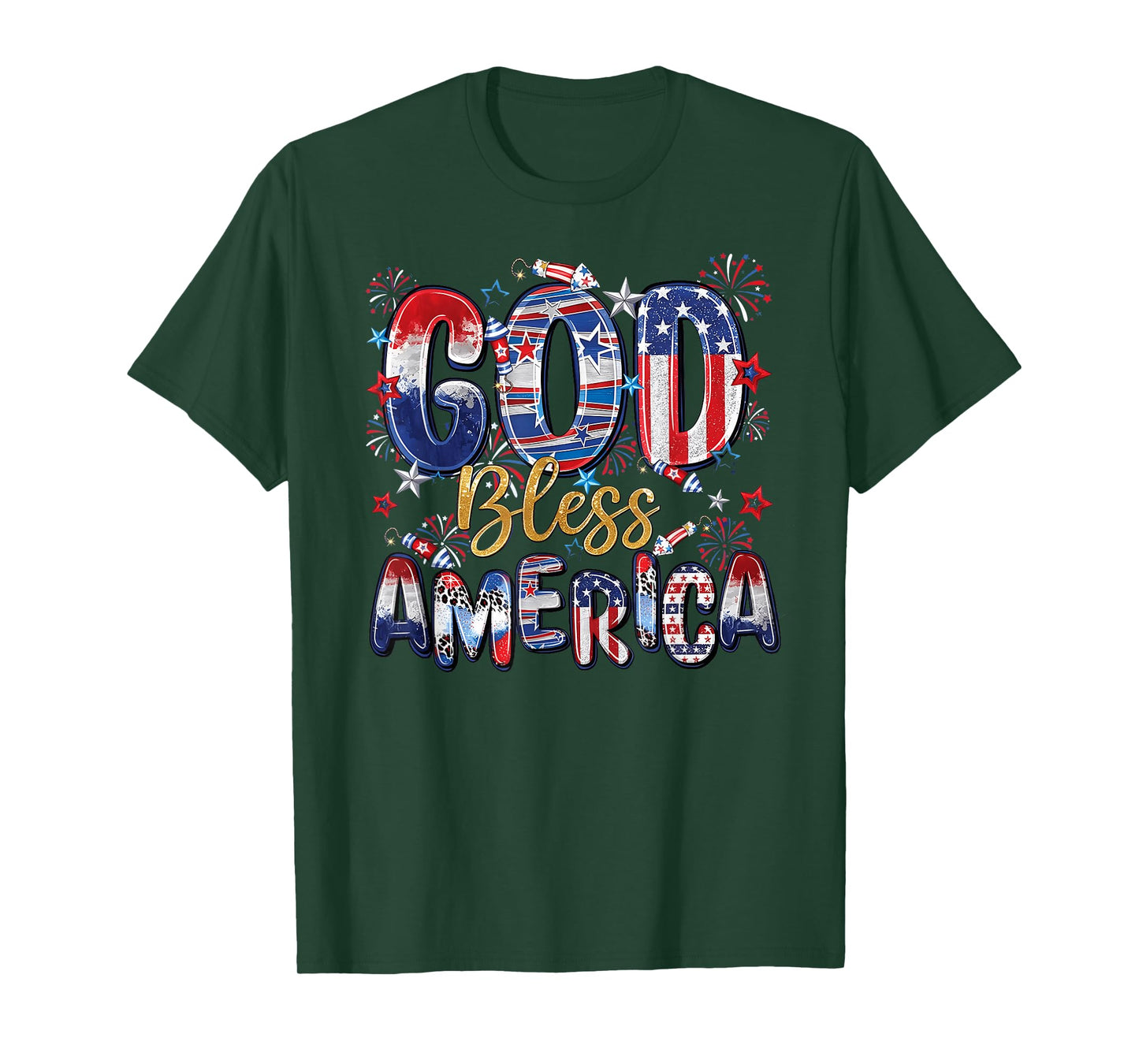 God Bless America Fireworks Patriotic Christian 4th Of July T-Shirt