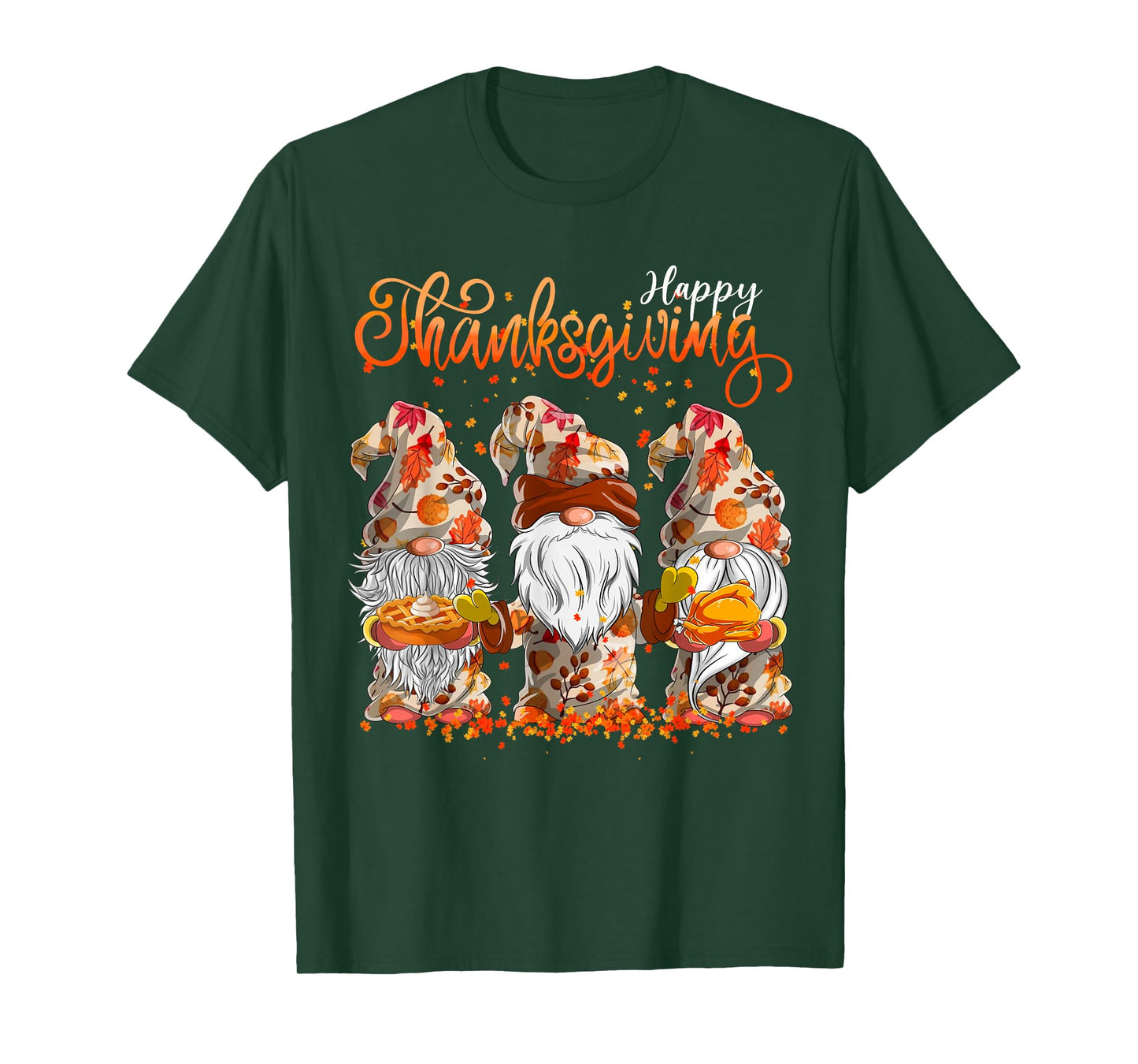 Happy Thanksgiving Gnomes Autumn Leaves T-Shirt