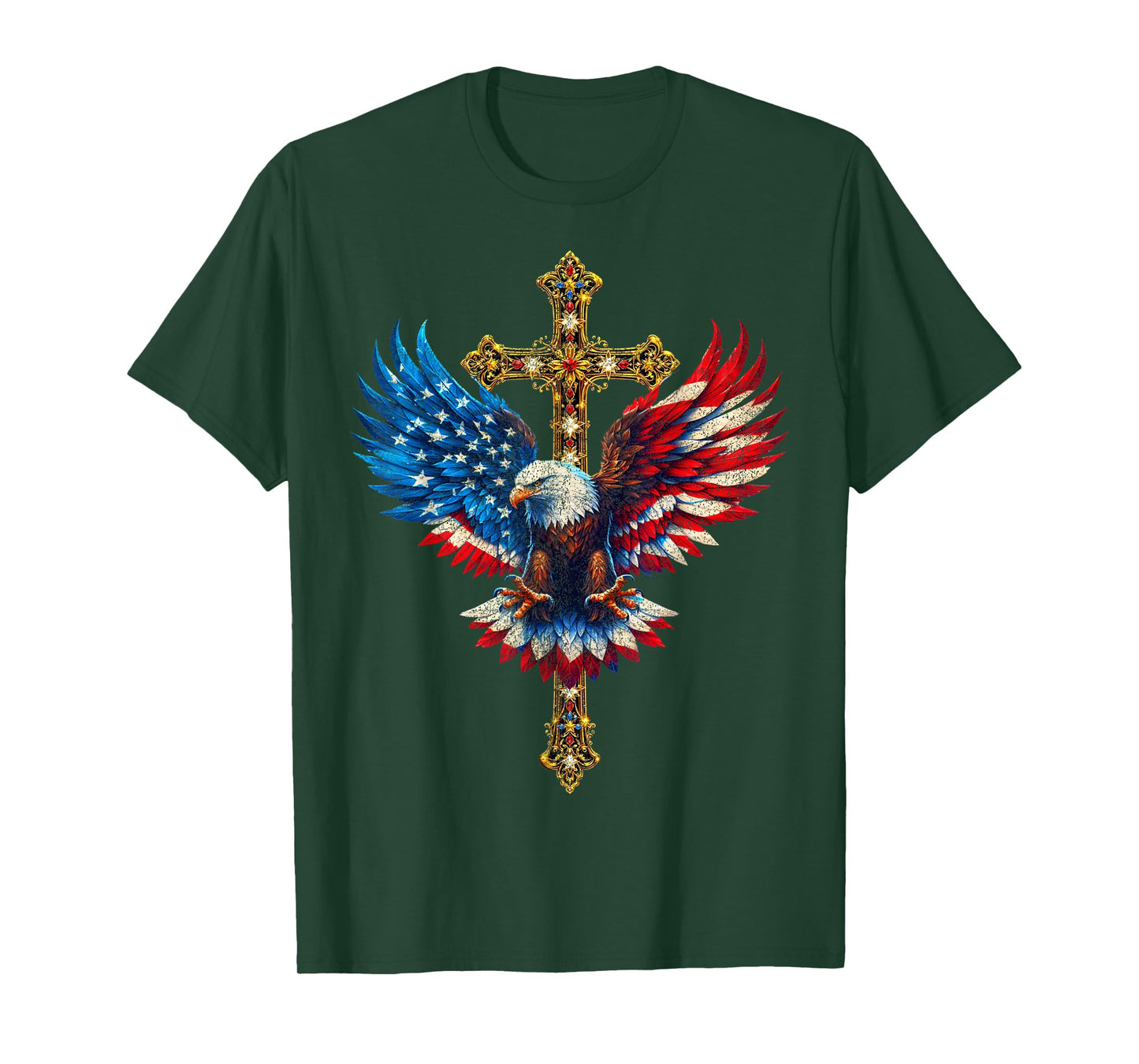 Bald Eagle Christian Faith Ctoss USA Flag Patriotic American T-Shirt