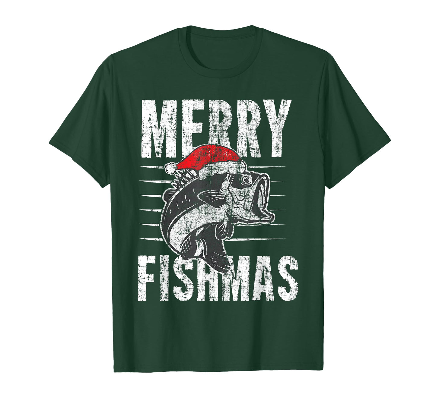 Merry Fishmas Funny Christmas Fishing Distressed Gift T-Shirt