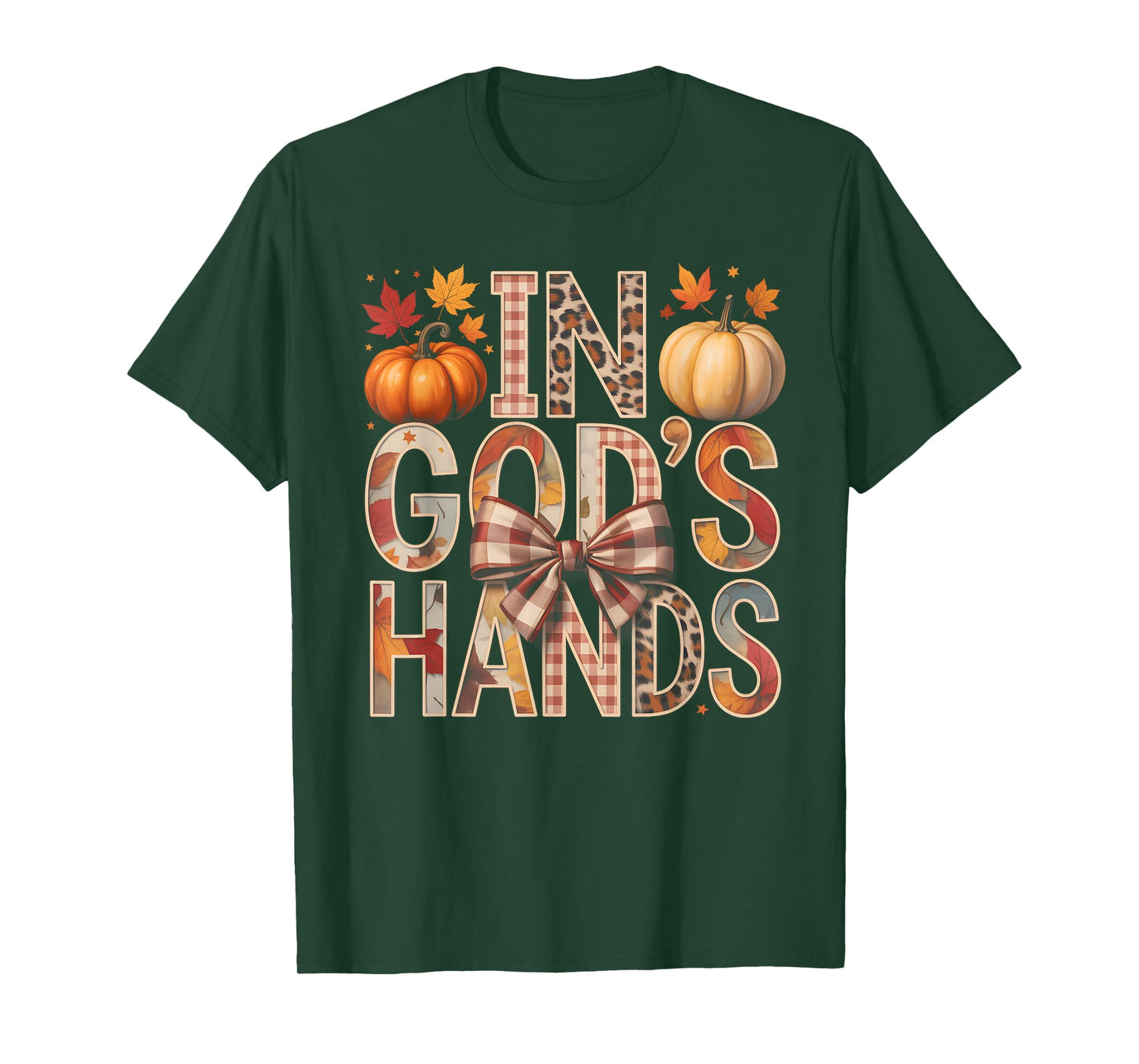 in God’s Hands Fall Faith Plaid Pumpkin T-Shirt