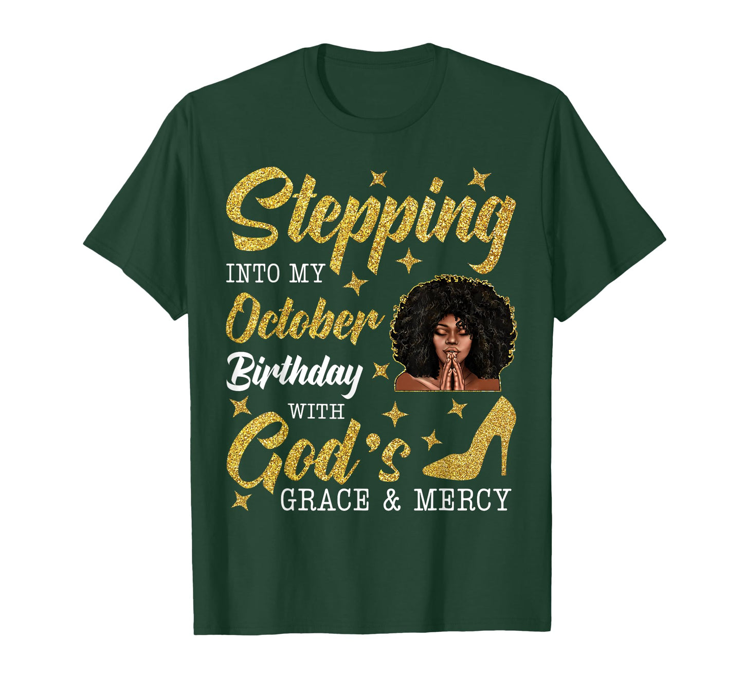 Stepping Into October Birthday Afro Curly Black Women Girl T-Shirt