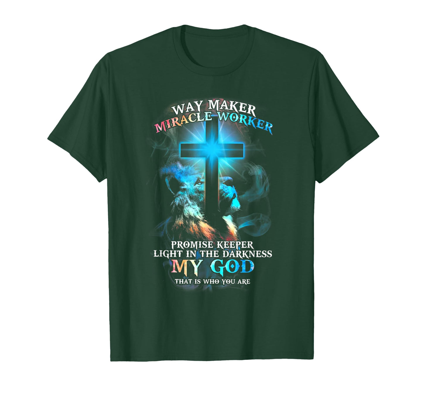 Lion Cross Light Colorful Waymaker Miracle Worker T-Shirt