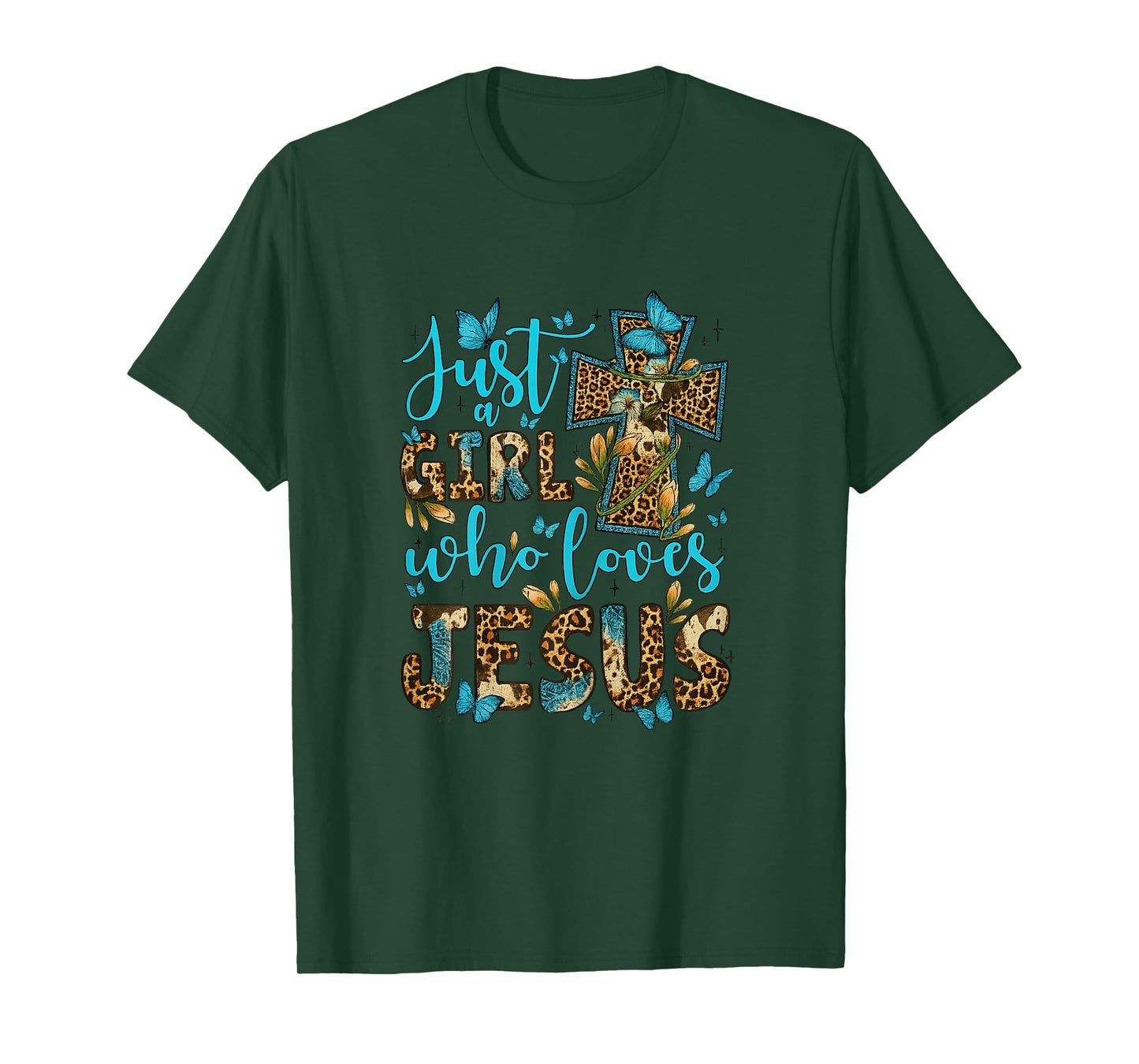 Just A Girl Who Loves Jesus Cross Christian Faith Leopard T-Shirt