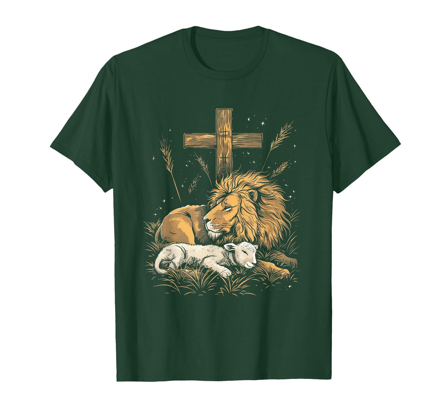 Religious Art Faith Spiritual Symbol Biblical Christianity Lion Lamb Christian Cross T-Shirt