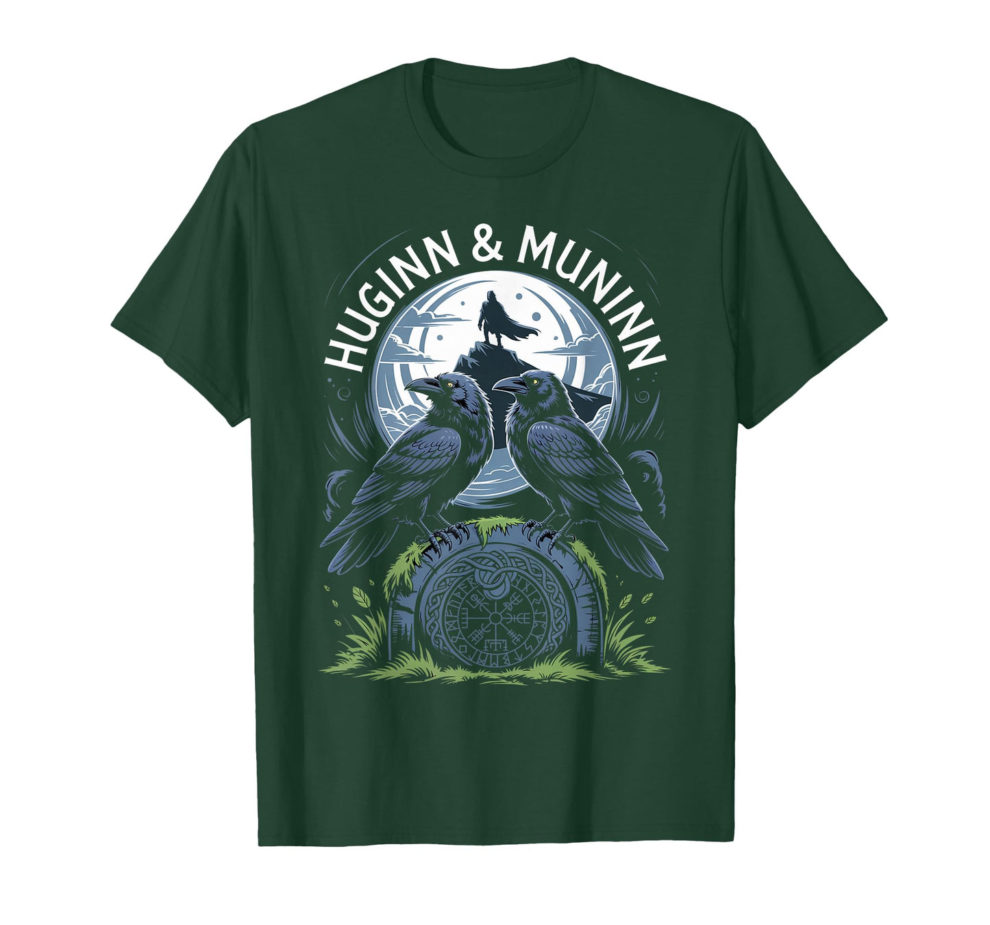 Norse Rune Huginn and Muninn Celtic Viking Compass Vegvisir T-Shirt