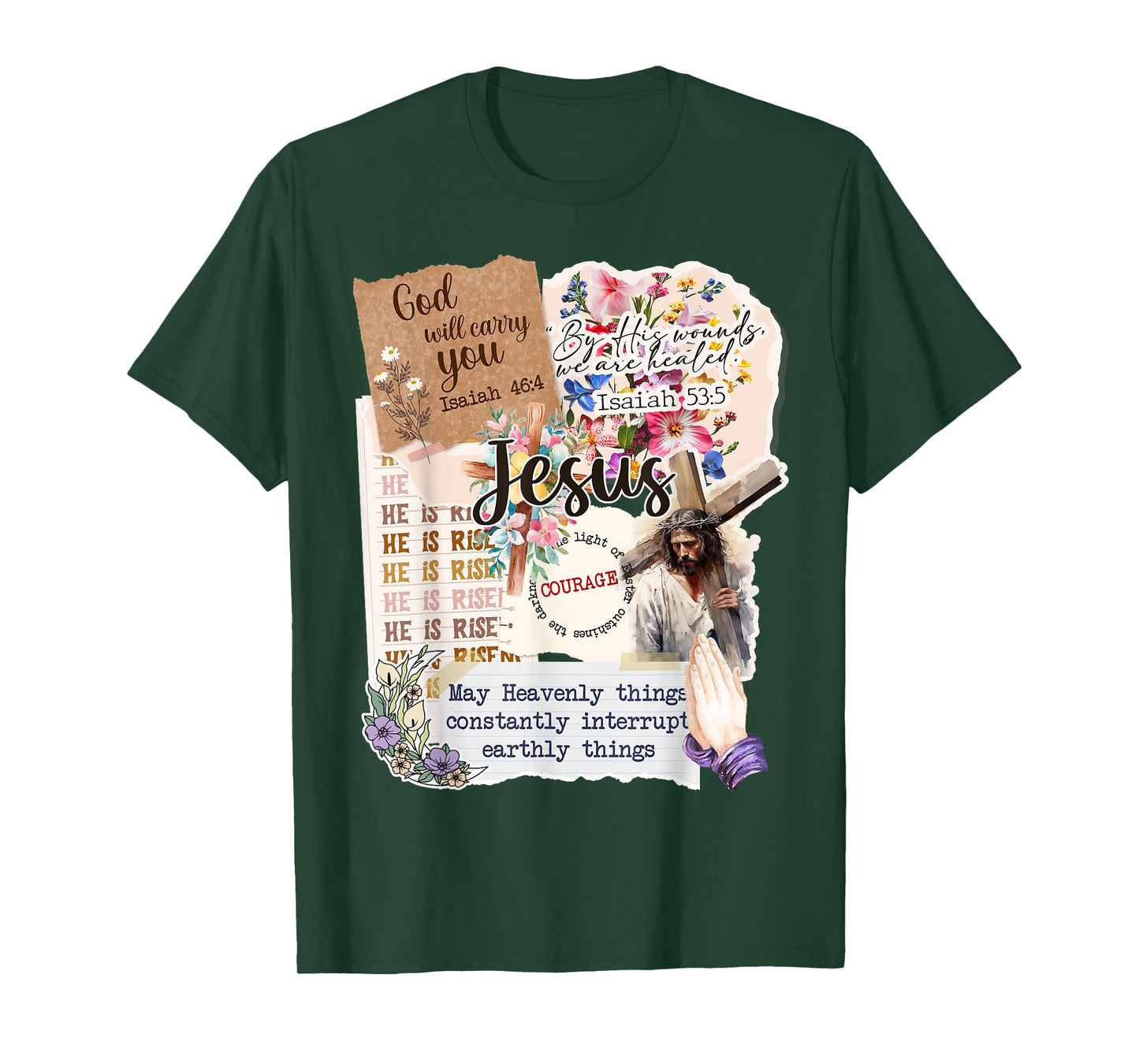 Jesus Collage Floral Christian Faith Bible Verses and Cross T-Shirt