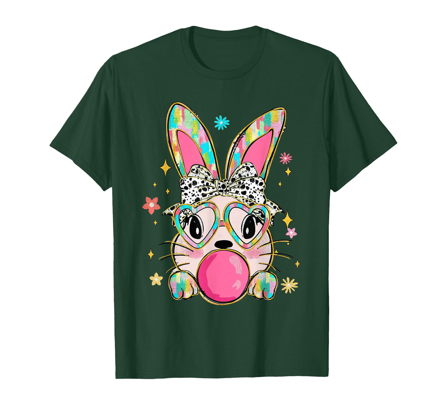 Coquette Bow Bunny Face Tie Dye Glasses Bubblegum Easter Day T-Shirt