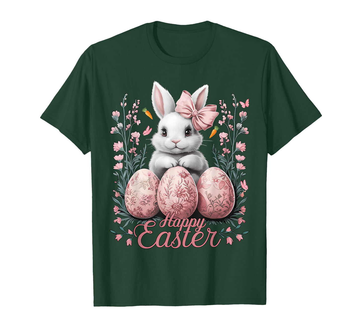 Easter Chinoiserie Floral Bunny With Cute Coquette Bow Women T-Shirt