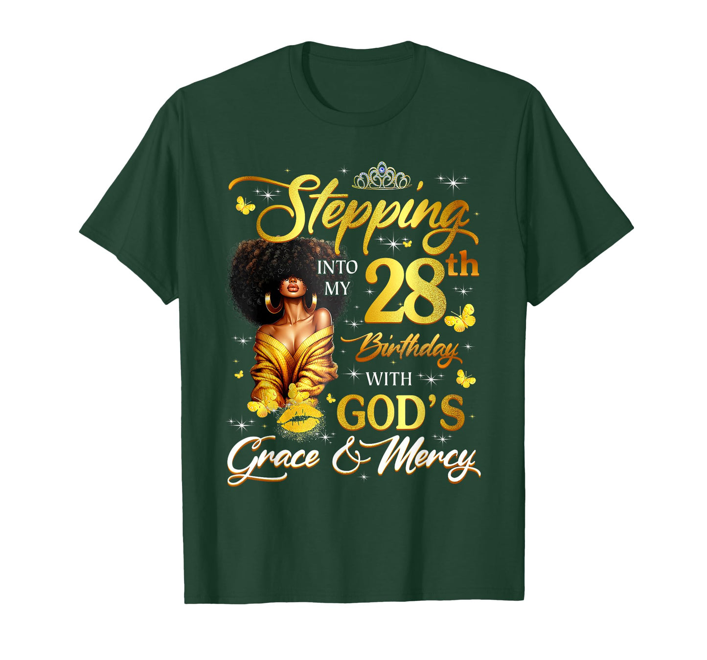 Stepping Into My 28th Birthday Black Queen Bday T-Shirt