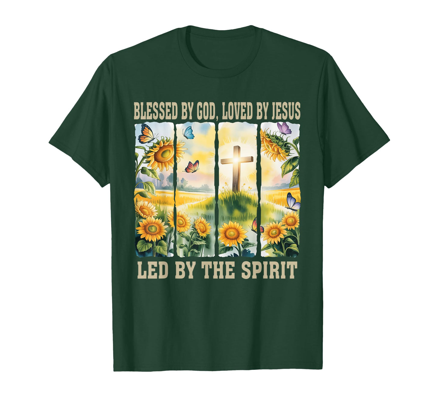 Blessed By God - Loved By Jesus Women Christian Sunflower T-Shirt