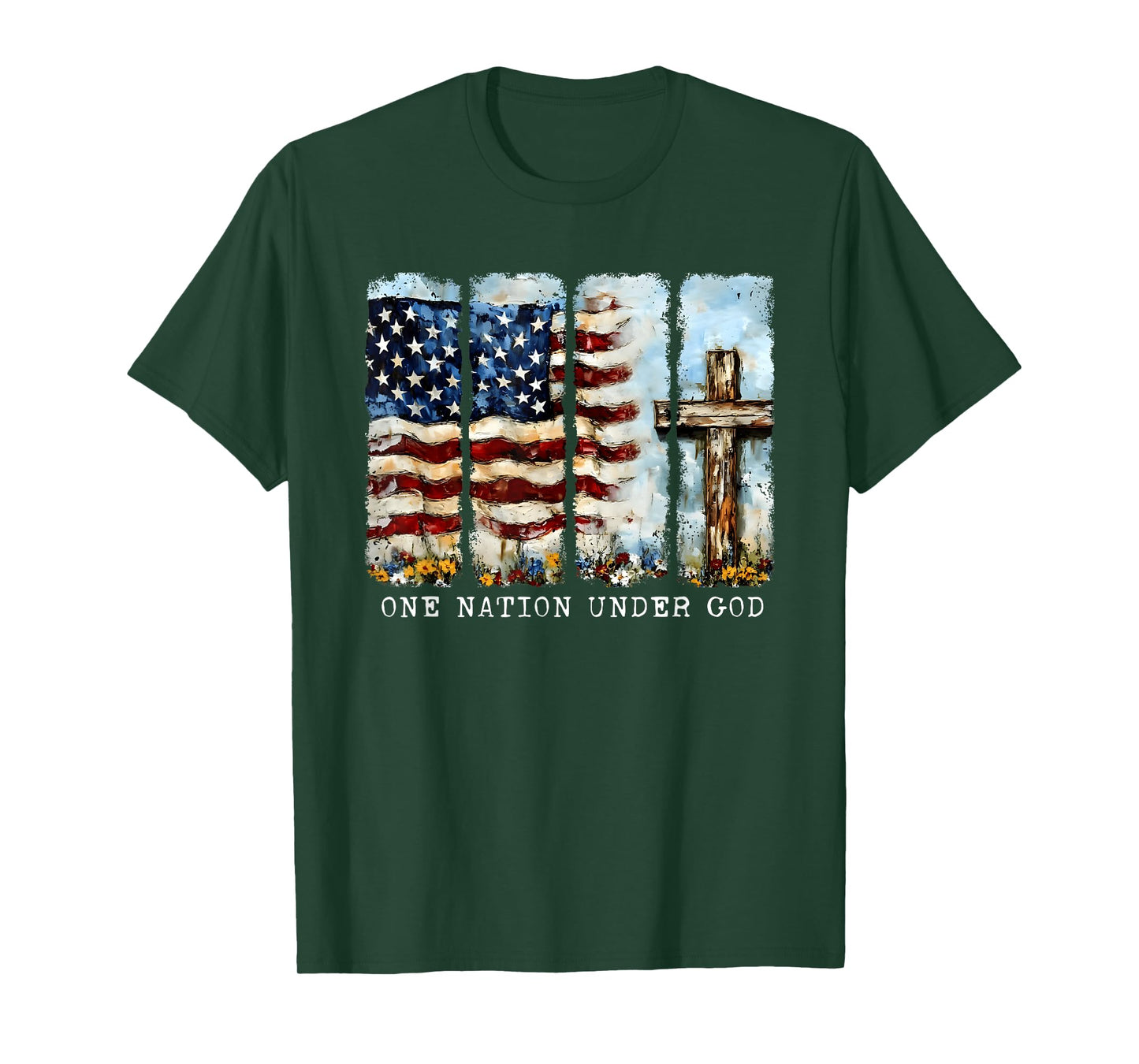 One Nation Under God Flag 4th Of July Patriotic Christian T-Shirt