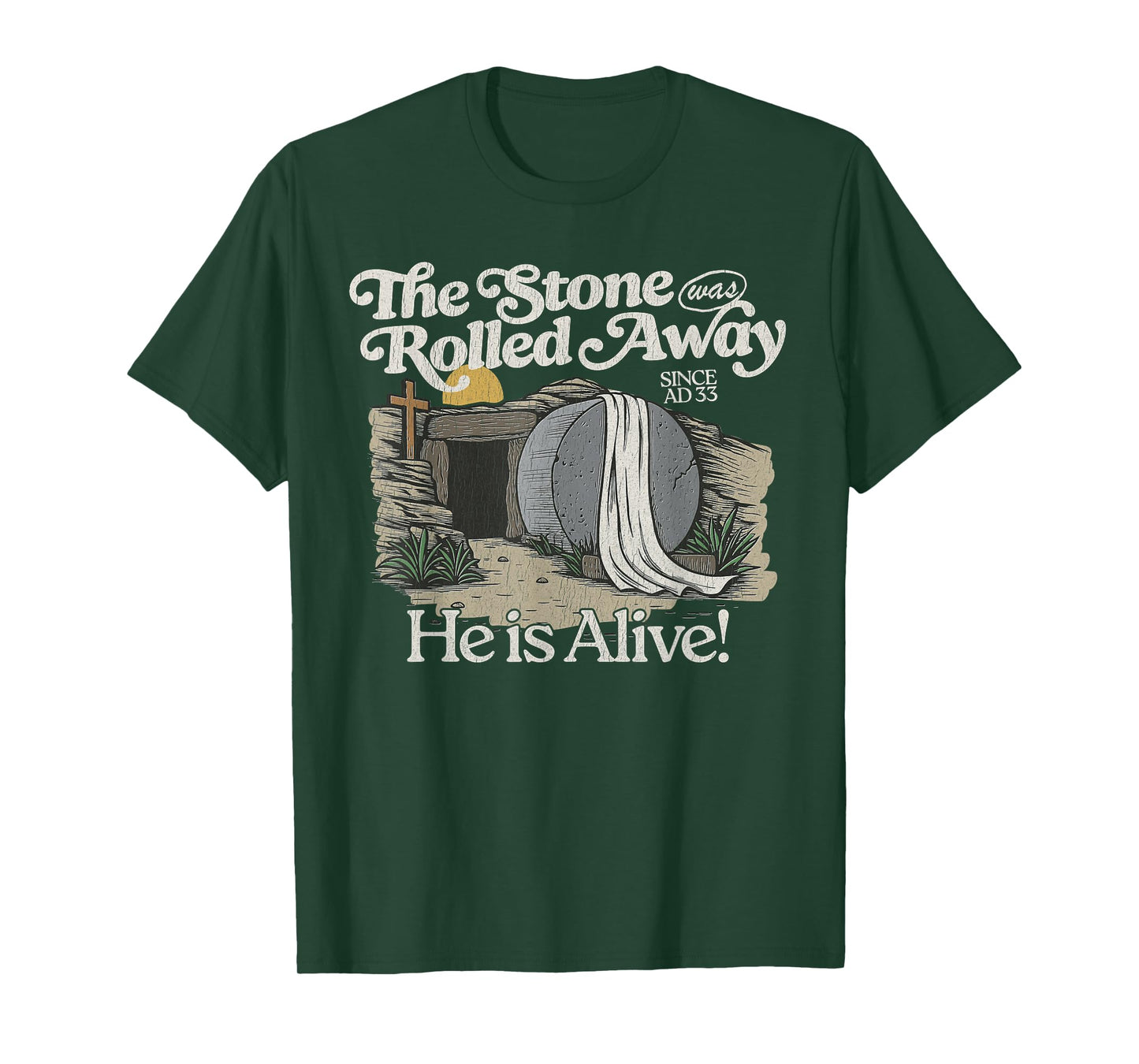 The Stone Was Rolled Away He Is Alive Retro Christian Easter T-Shirt