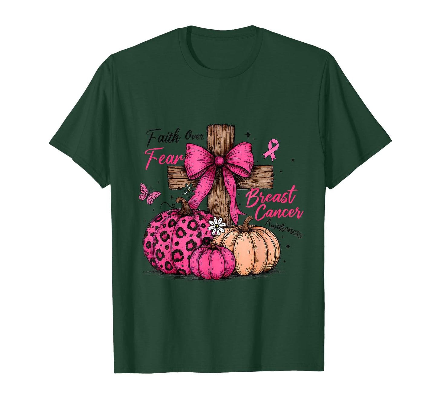 Preppy Faith Over Fear Coquette Christian Cross Pumpkin Tee T-Shirt