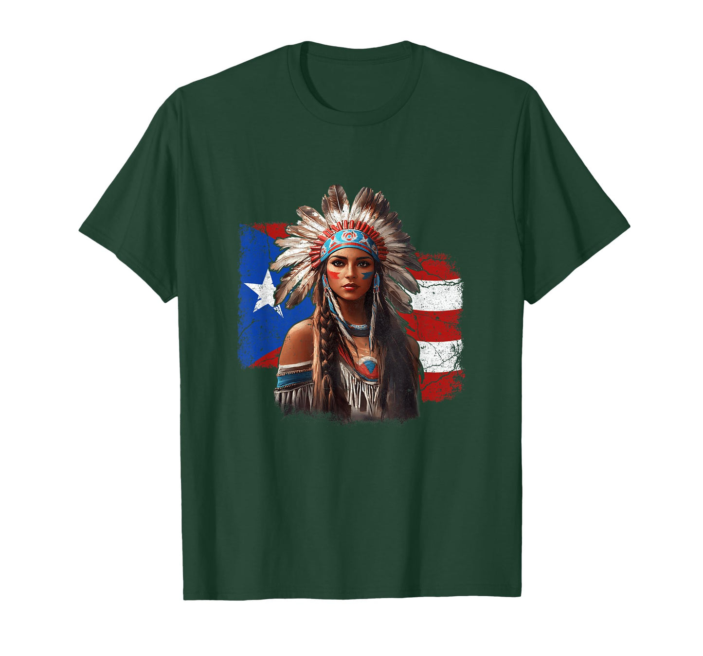 Taino Woman Puerto Rican Flag Indigenous Caribbean Women T-Shirt