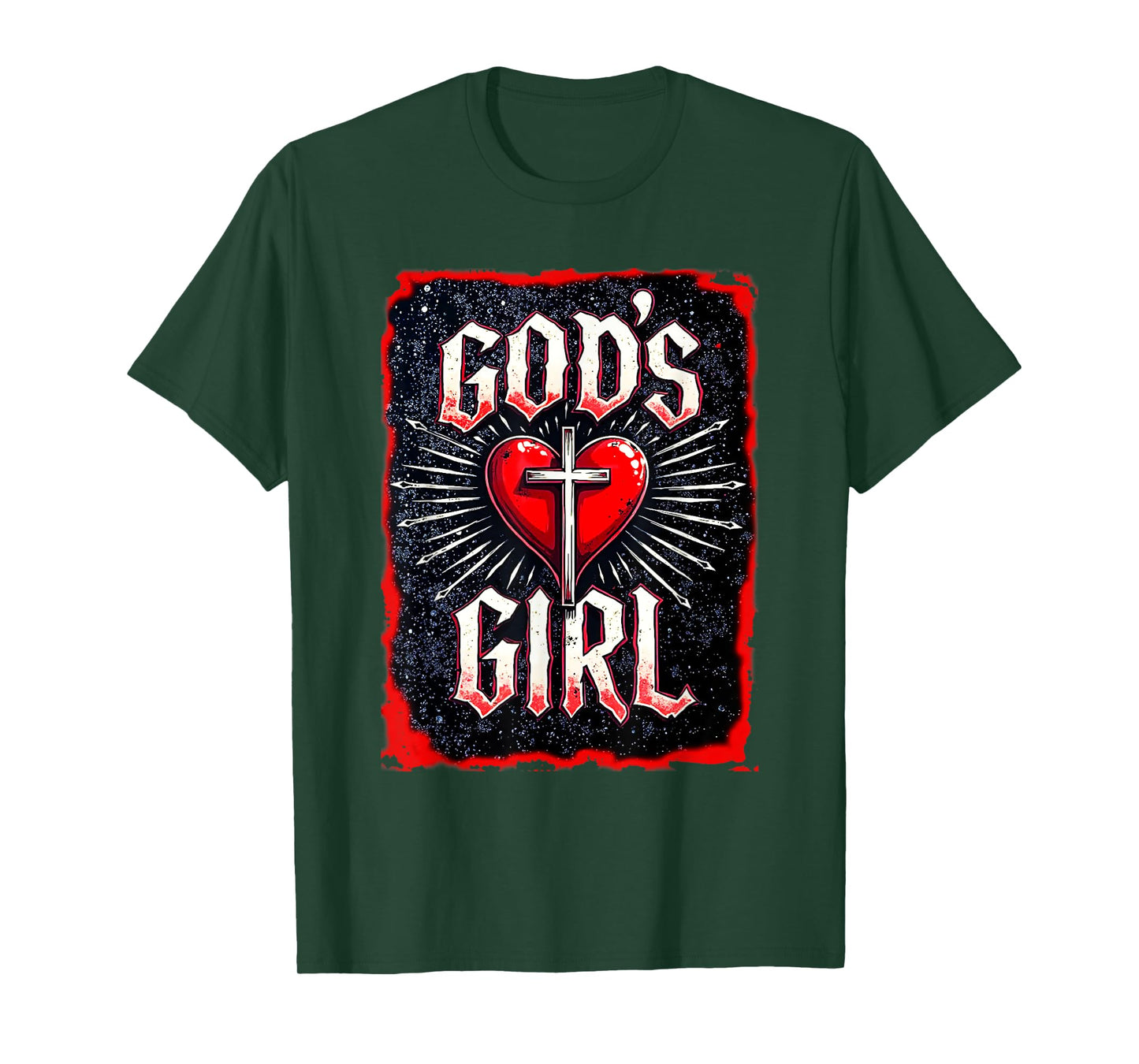 God's Girl Christian Cross Heart Grunge Style T-Shirt