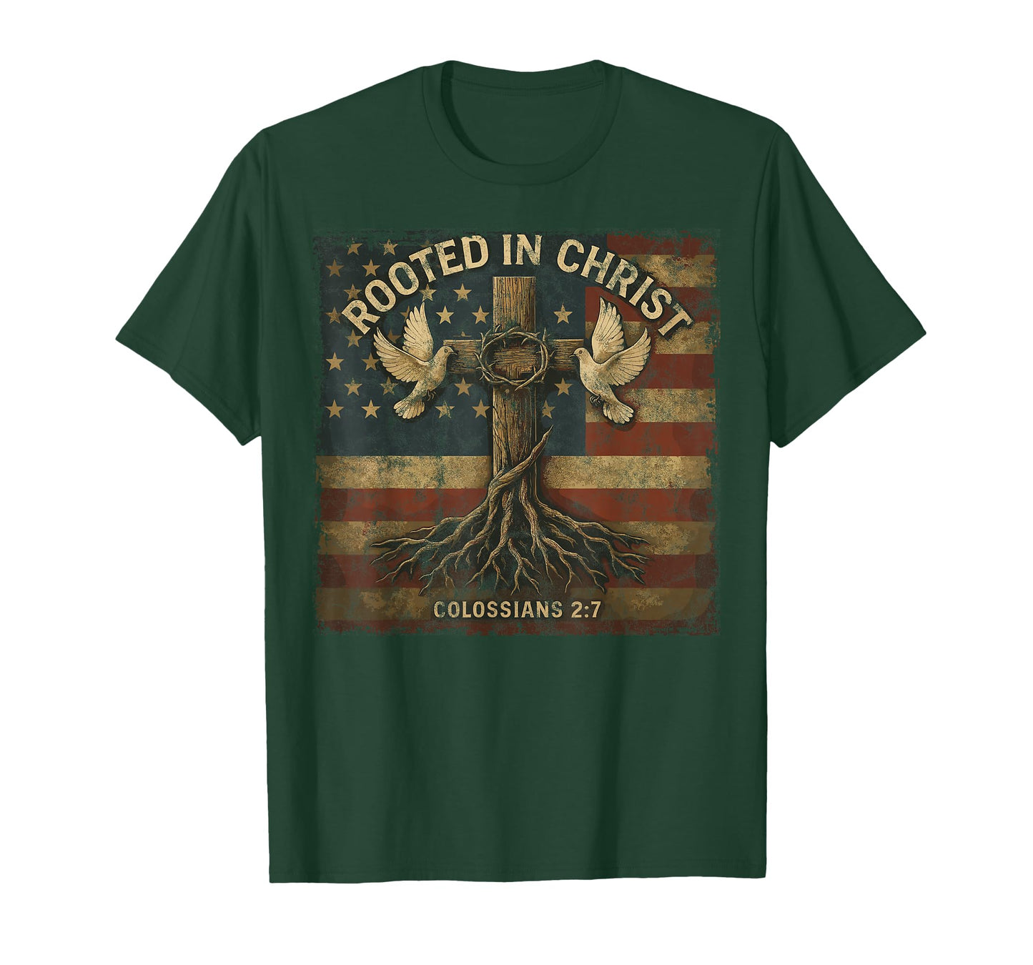 Vintage Rooted in Christ Retro Cross Christian Verse T-Shirt